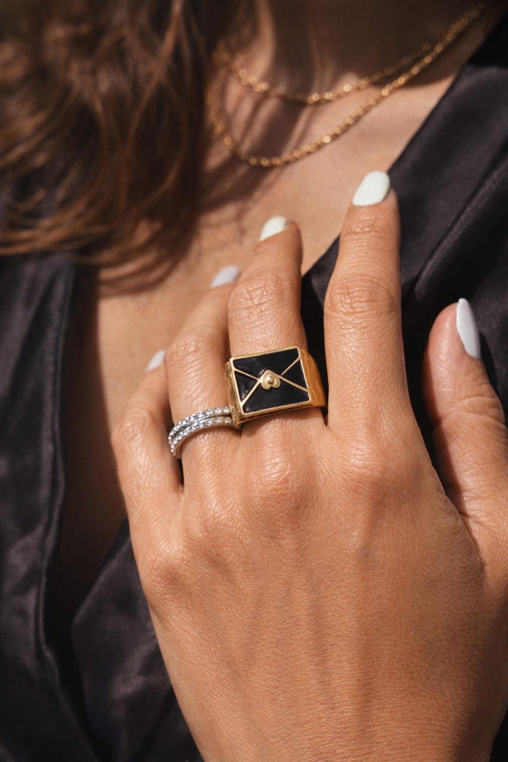 Black & Gold Envelope Ring | Hammered Band Love Letter Rings Consecrated Jewelry Co.