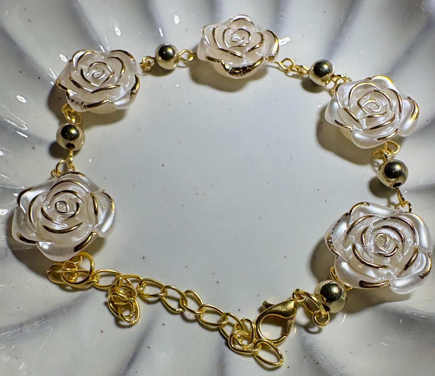 White Rose Bracelet | Gold Chain Floral Adjustable Earrings Consecrated Jewelry Co.