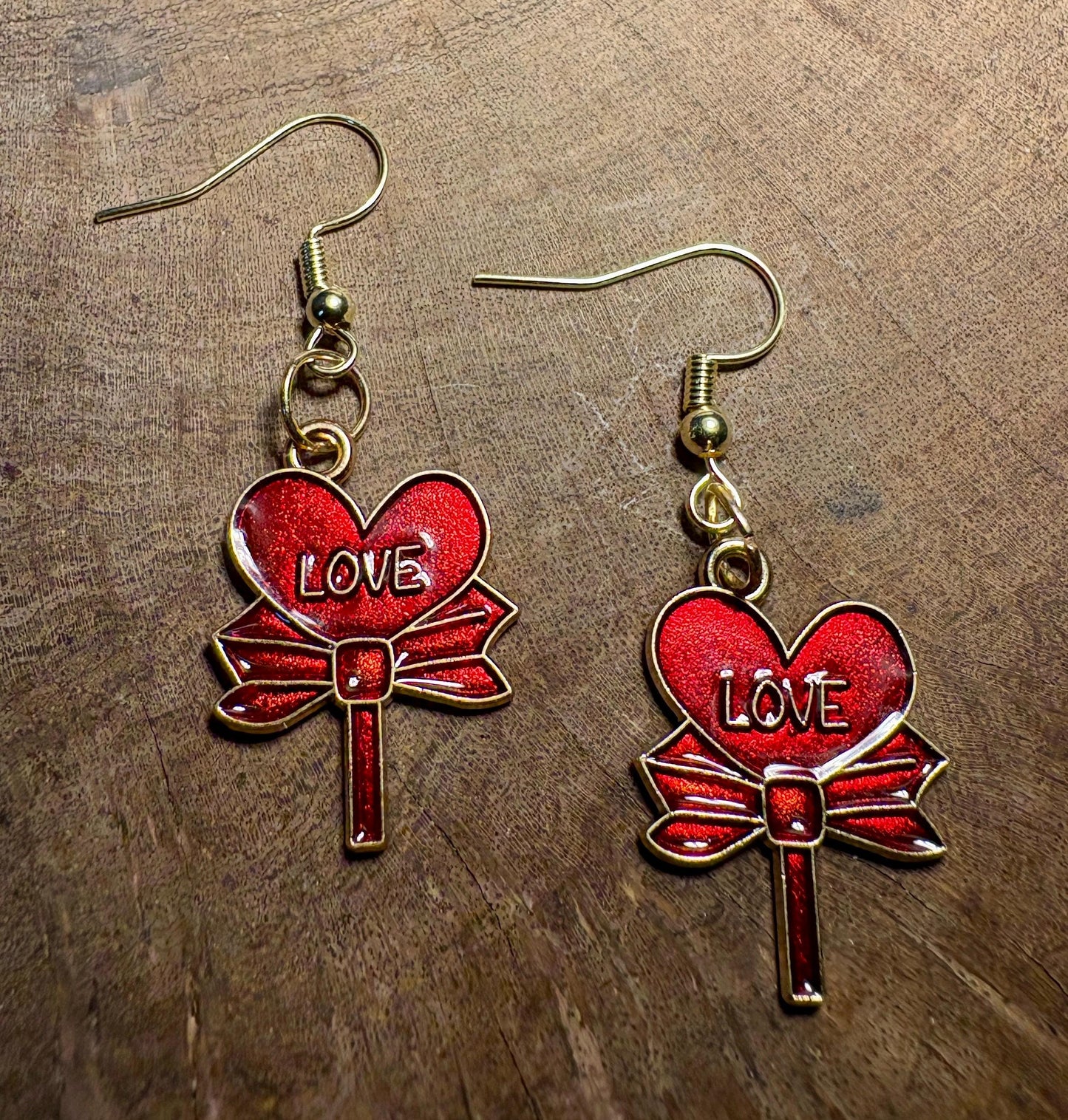 Gold & Red Dangle Heart Earrings | Love Bows Galentines Valentine Earrings Consecrated Jewelry Co.
