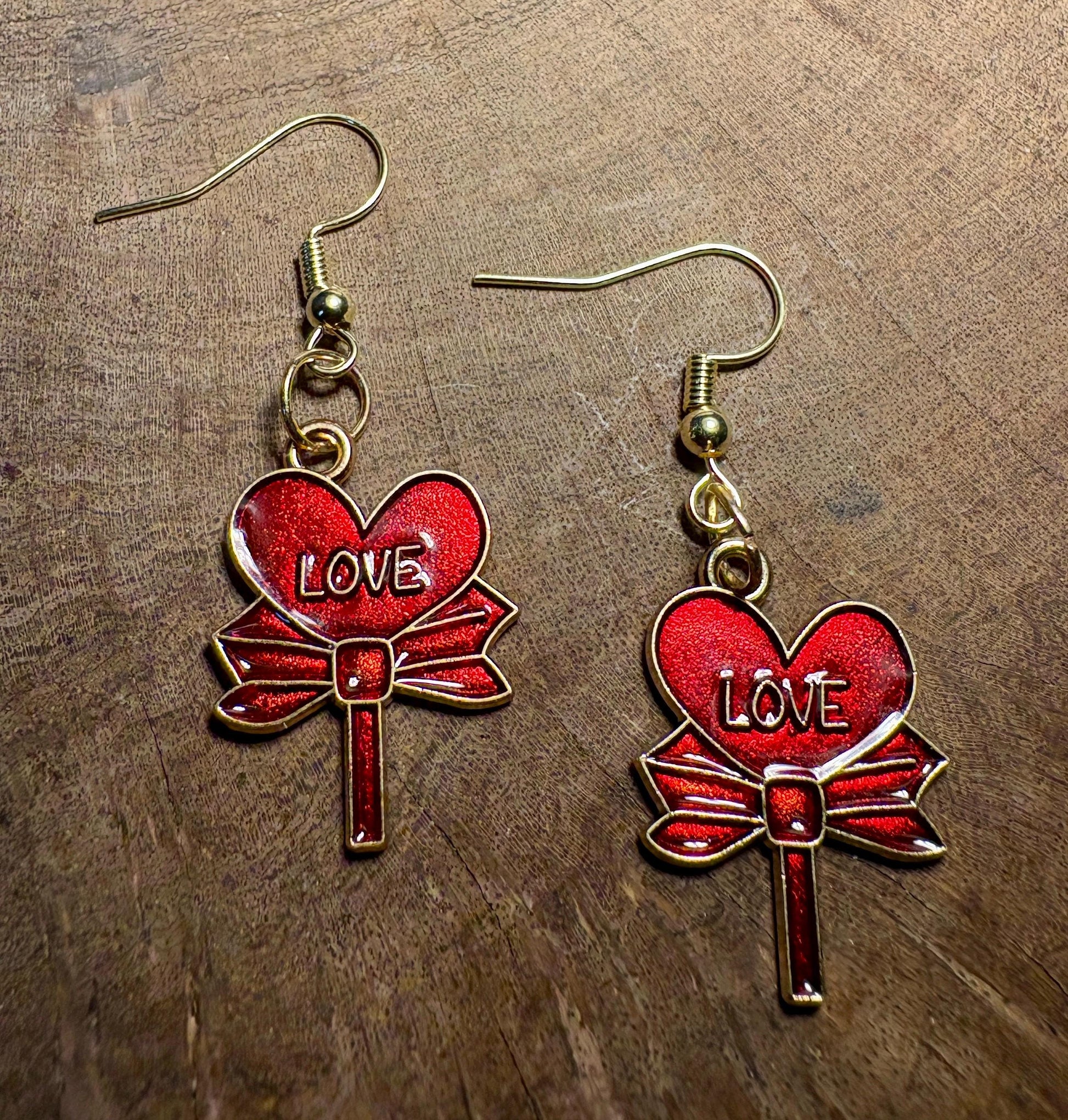 Gold & Red Dangle Heart Earrings | Love Bows Galentines Valentine Earrings Consecrated Jewelry Co.