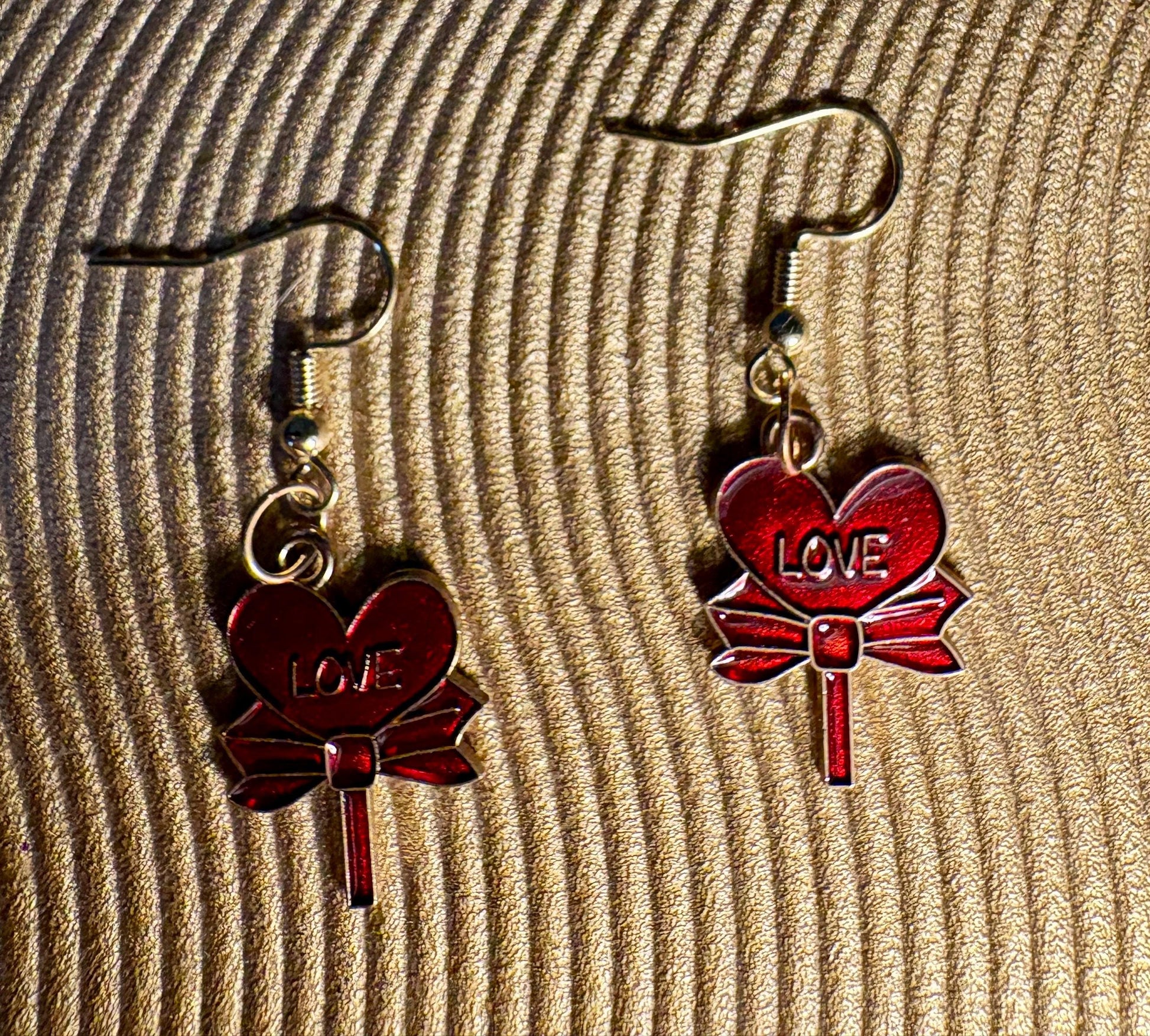 Gold & Red Dangle Heart Earrings | Love Bows Galentines Valentine Earrings Consecrated Jewelry Co.