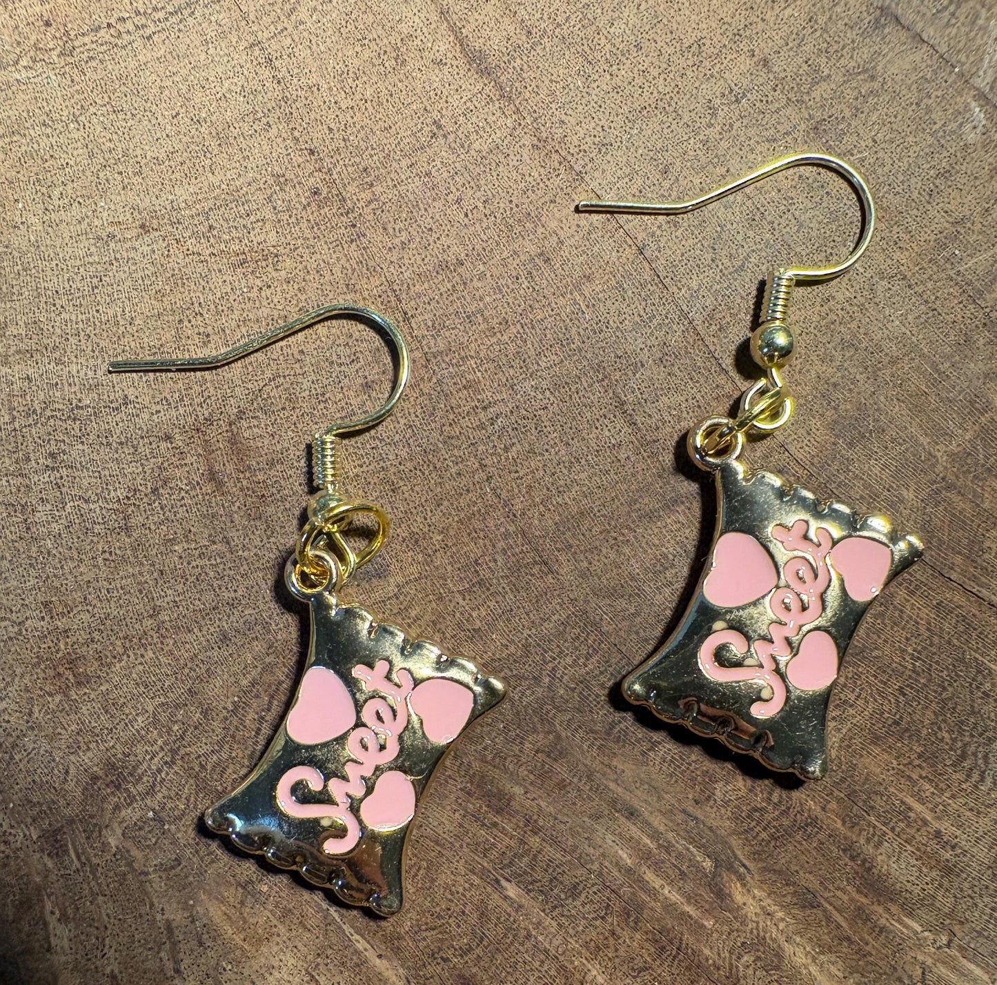 Sweetheart Candy Dangle Earrings | Pink Enamel Gold Valentine Earrings Consecrated Jewelry Co.