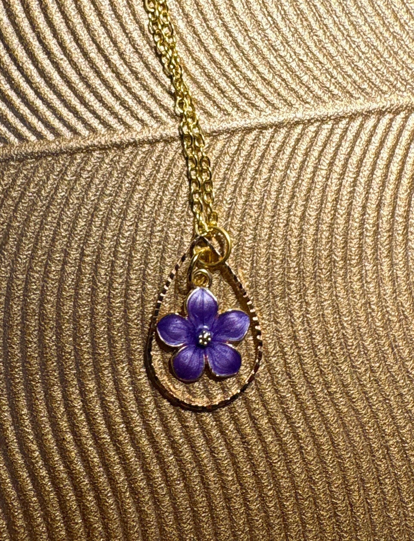 Gold Teardrop Pendant Necklace | Dainty Purple Lavender Flower Necklaces Consecrated Jewelry Co.