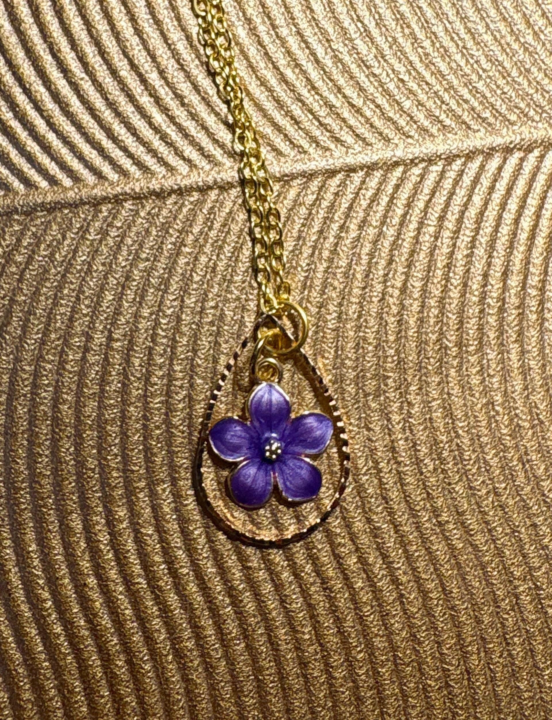 Gold Teardrop Pendant Necklace | Dainty Purple Lavender Flower Necklaces Consecrated Jewelry Co.