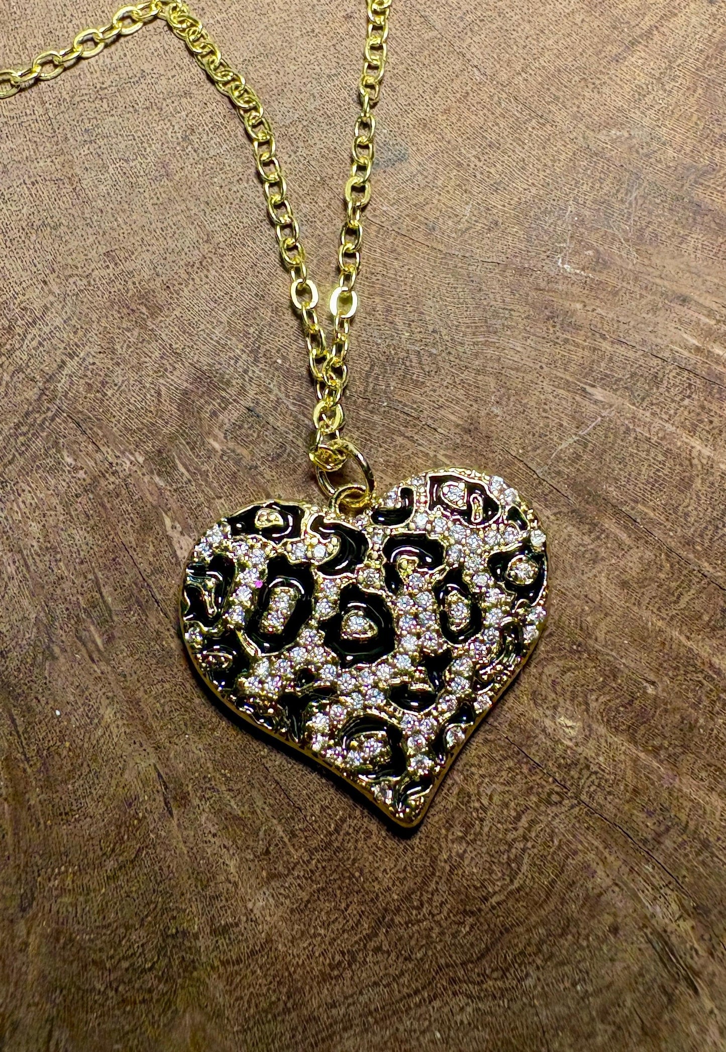 Leopard Print Heart Pendant Necklace | Gold & Black Enamel Necklaces Consecrated Jewelry Co.