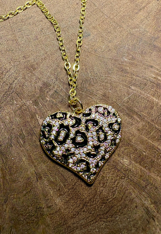 Leopard Print Heart Pendant Necklace | Gold & Black Enamel Necklaces Consecrated Jewelry Co.