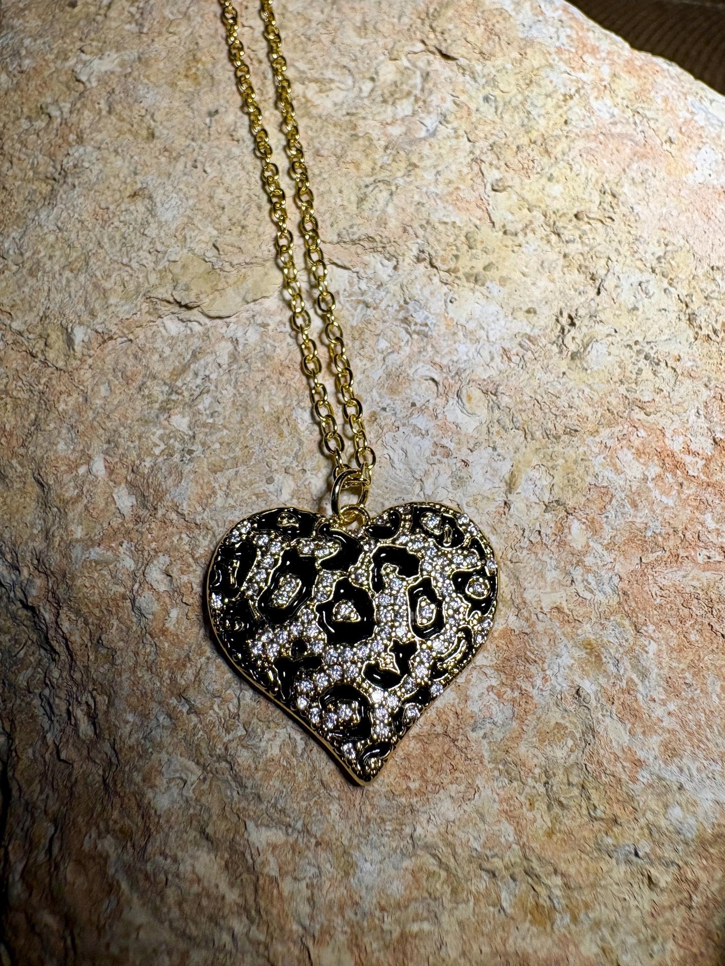 Leopard Print Heart Pendant Necklace | Gold & Black Enamel Necklaces Consecrated Jewelry Co.