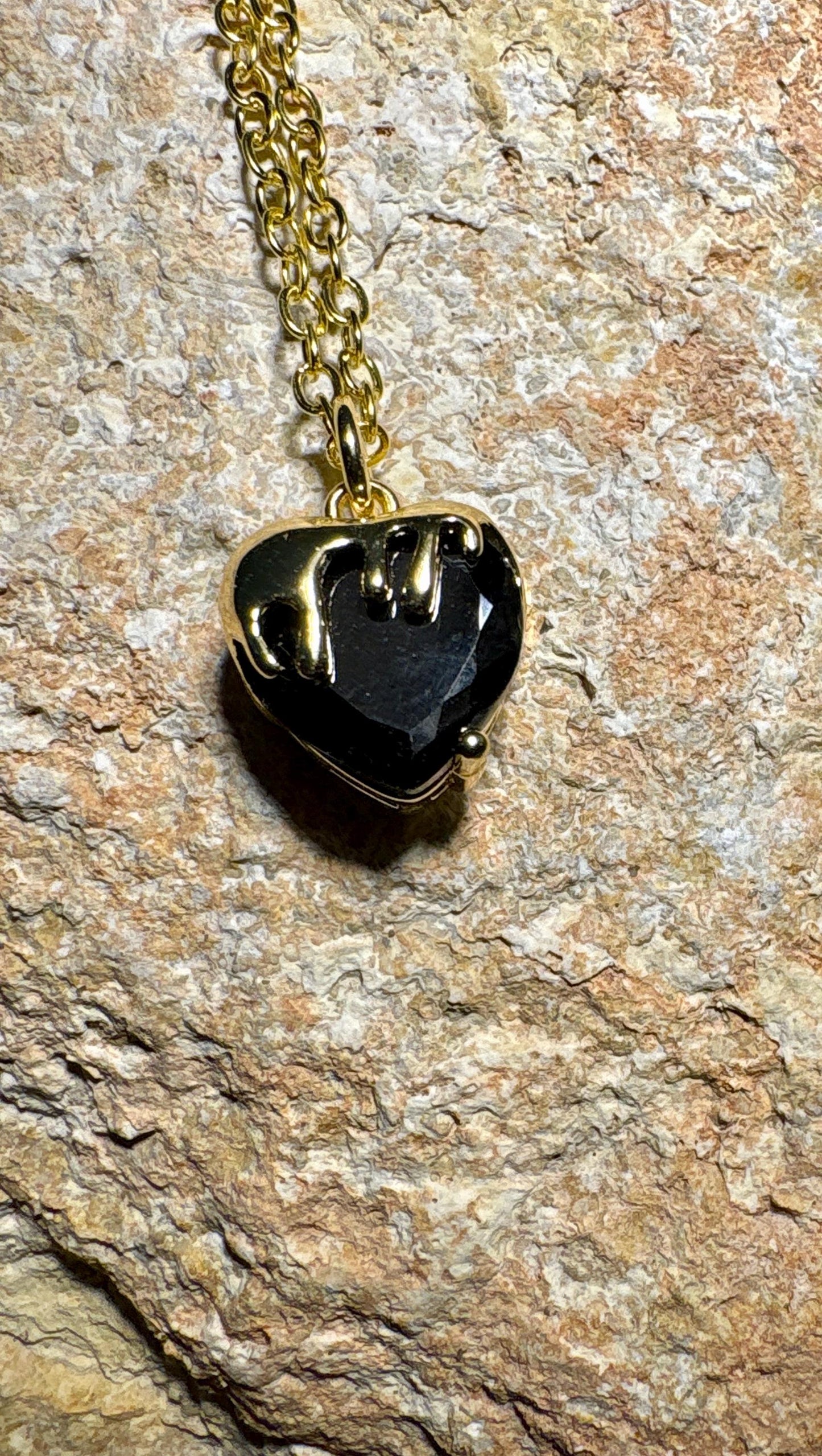 Dripping Gold Heart Pendant Necklace | Black Enamel Accents Necklaces Consecrated Jewelry Co.