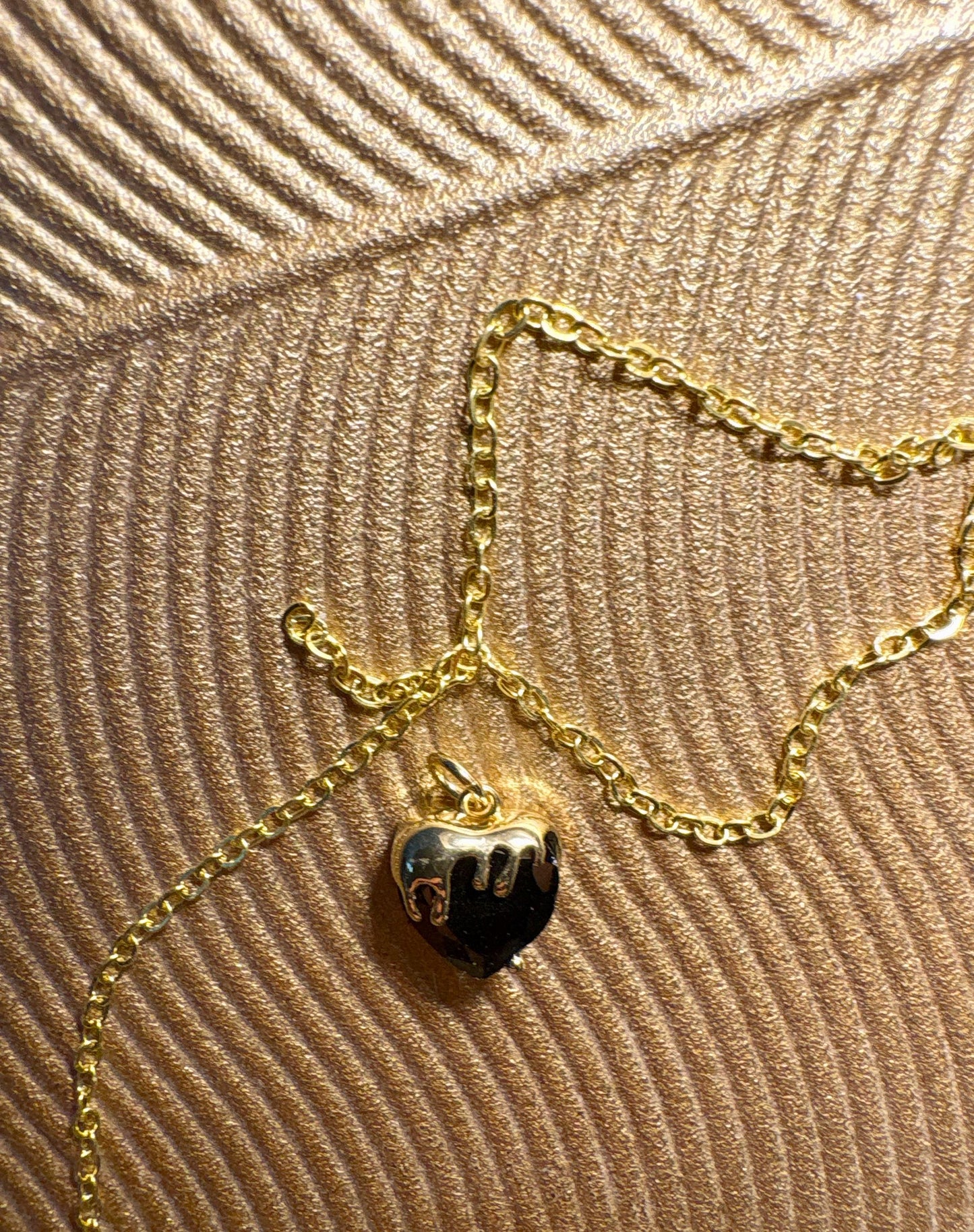 Dripping Gold Heart Pendant Necklace | Black Enamel Accents Necklaces Consecrated Jewelry Co.