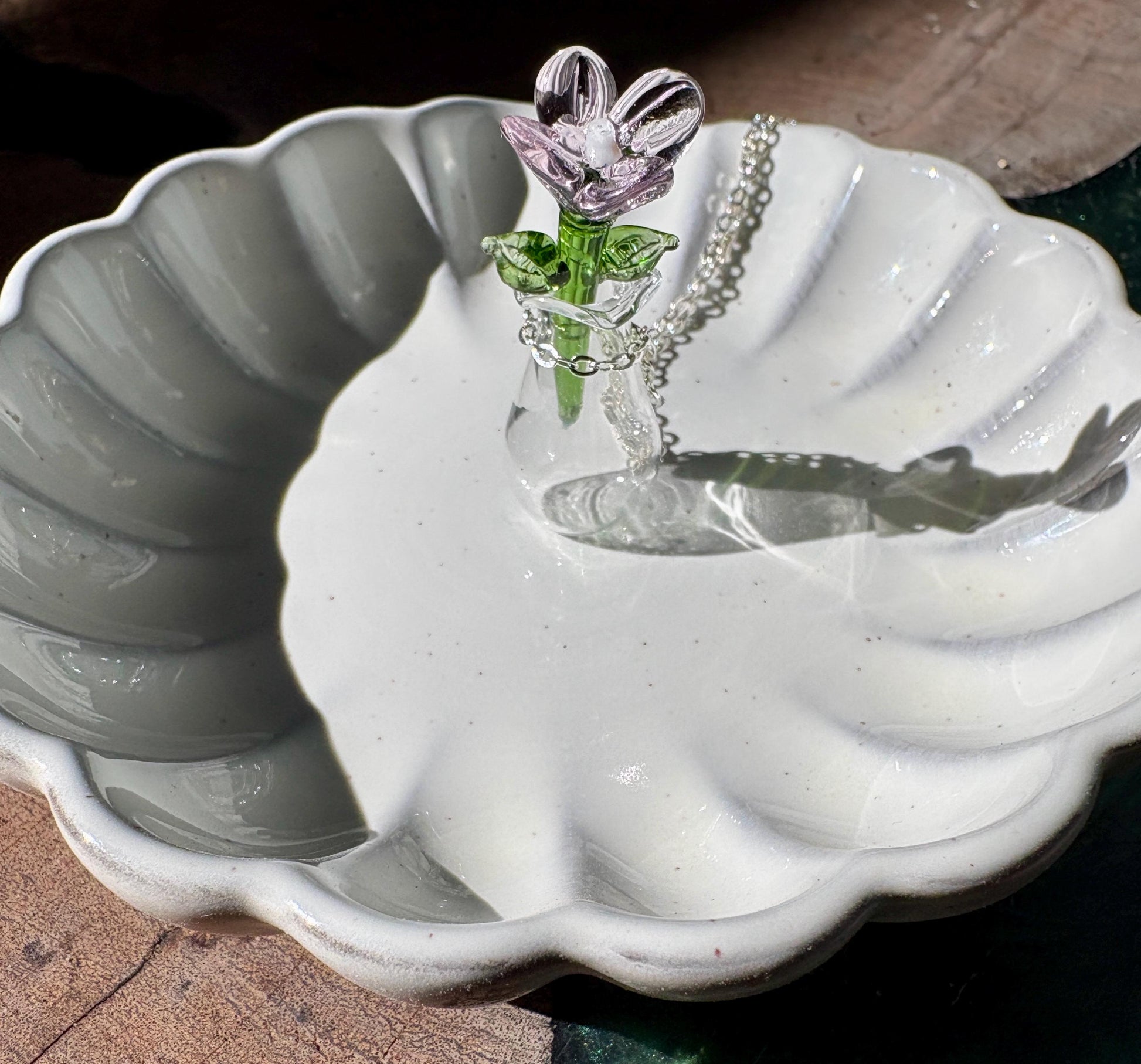 Handmade Clear Glass Flower Vase Necklace | Miniature Colorful Floral Necklaces Consecrated Jewelry Co.
