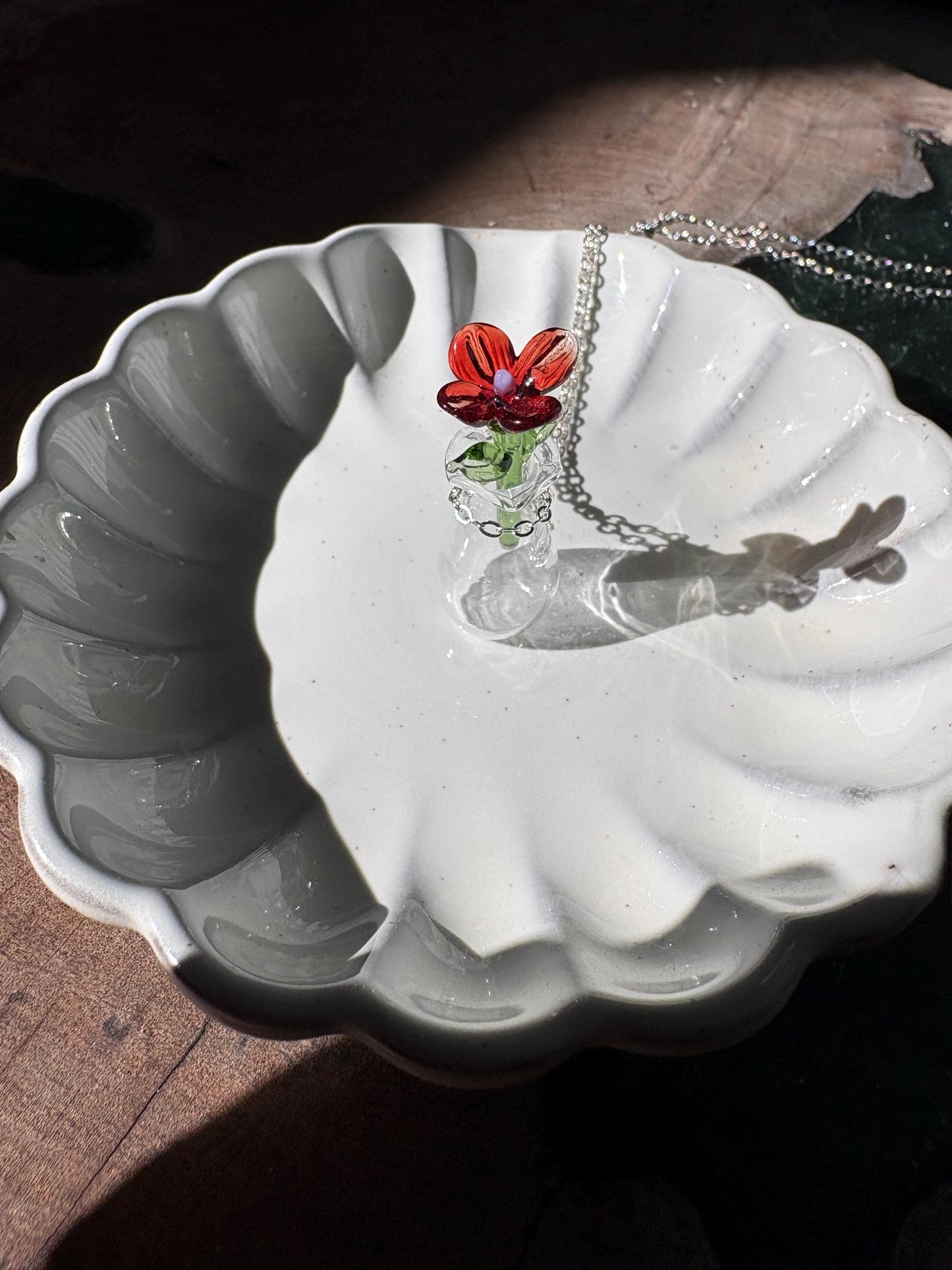 Handmade Clear Glass Flower Vase Necklace | Miniature Colorful Floral Necklaces Consecrated Jewelry Co.