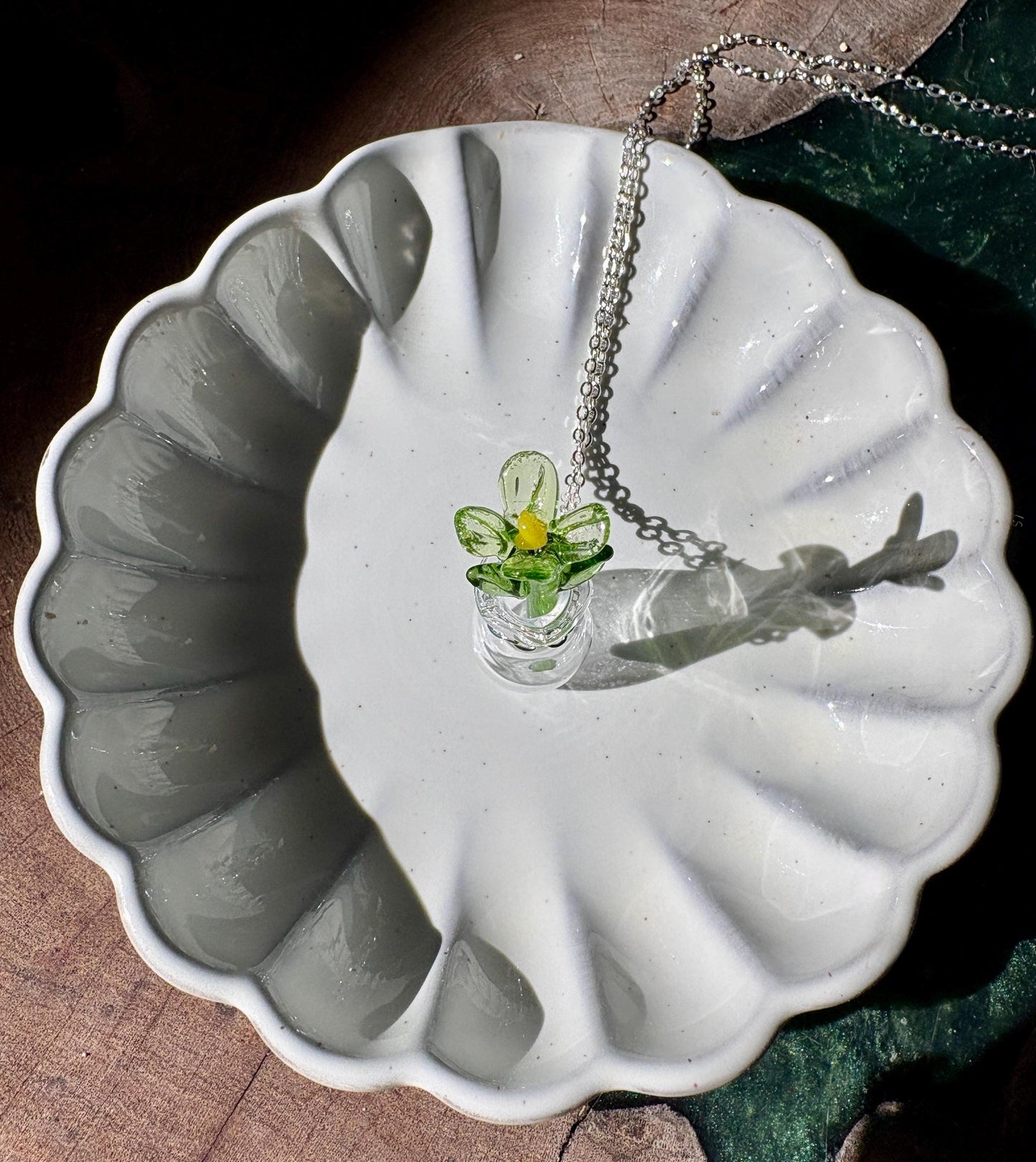 Handmade Clear Glass Flower Vase Necklace | Miniature Colorful Floral Necklaces Consecrated Jewelry Co.