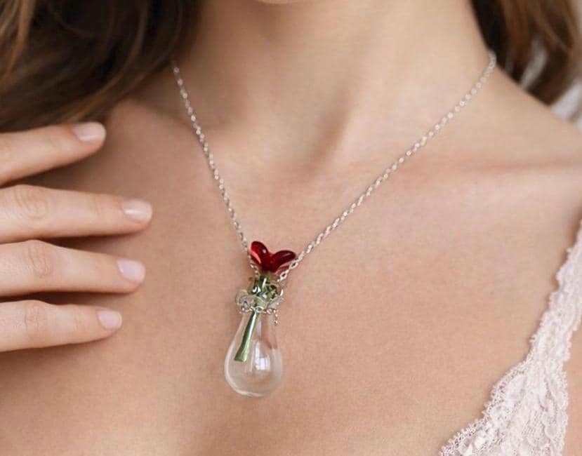 Handmade Clear Glass Flower Vase Necklace | Miniature Colorful Floral Necklaces Consecrated Jewelry Co.