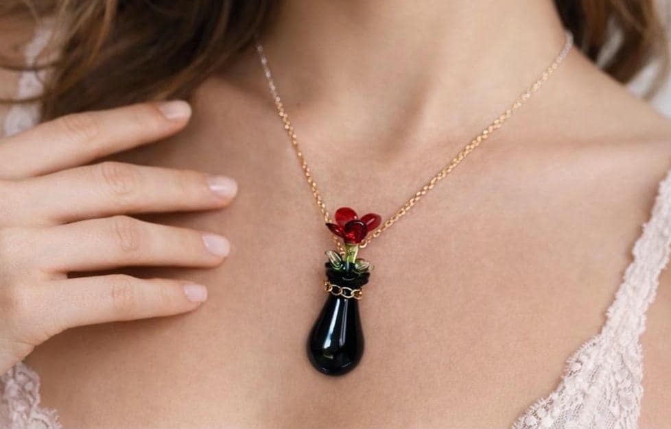 Mini Glass Flower Vase Necklace | Black Miniature Colorful Floral Necklaces Consecrated Jewelry Co.