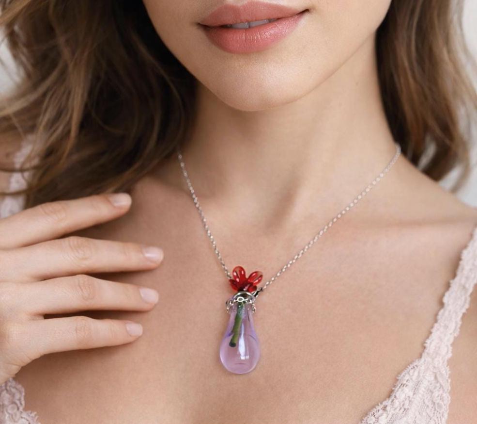 Handmade Glass Flower Vase Necklace | Purple Miniature Floral Pendant Necklaces Consecrated Jewelry Co.