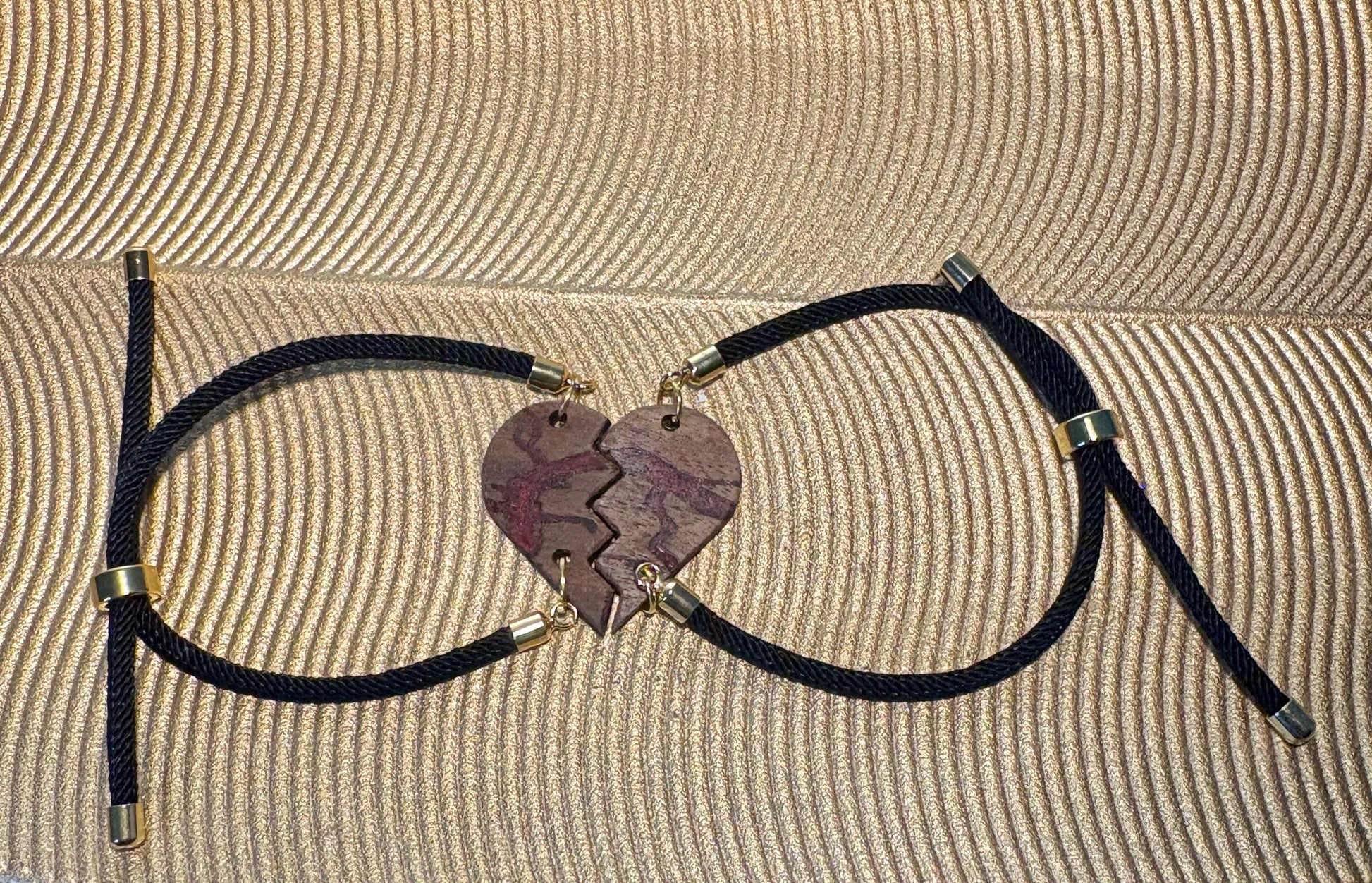 Black Walnut Broken Heart Bracelet Set | Red Resin Valentine Galentines Bracelets Consecrated Jewelry Co.