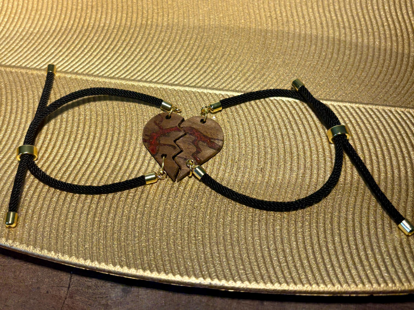 Black Walnut Broken Heart Bracelet Set | Red Resin Valentine Galentines Bracelets Consecrated Jewelry Co.