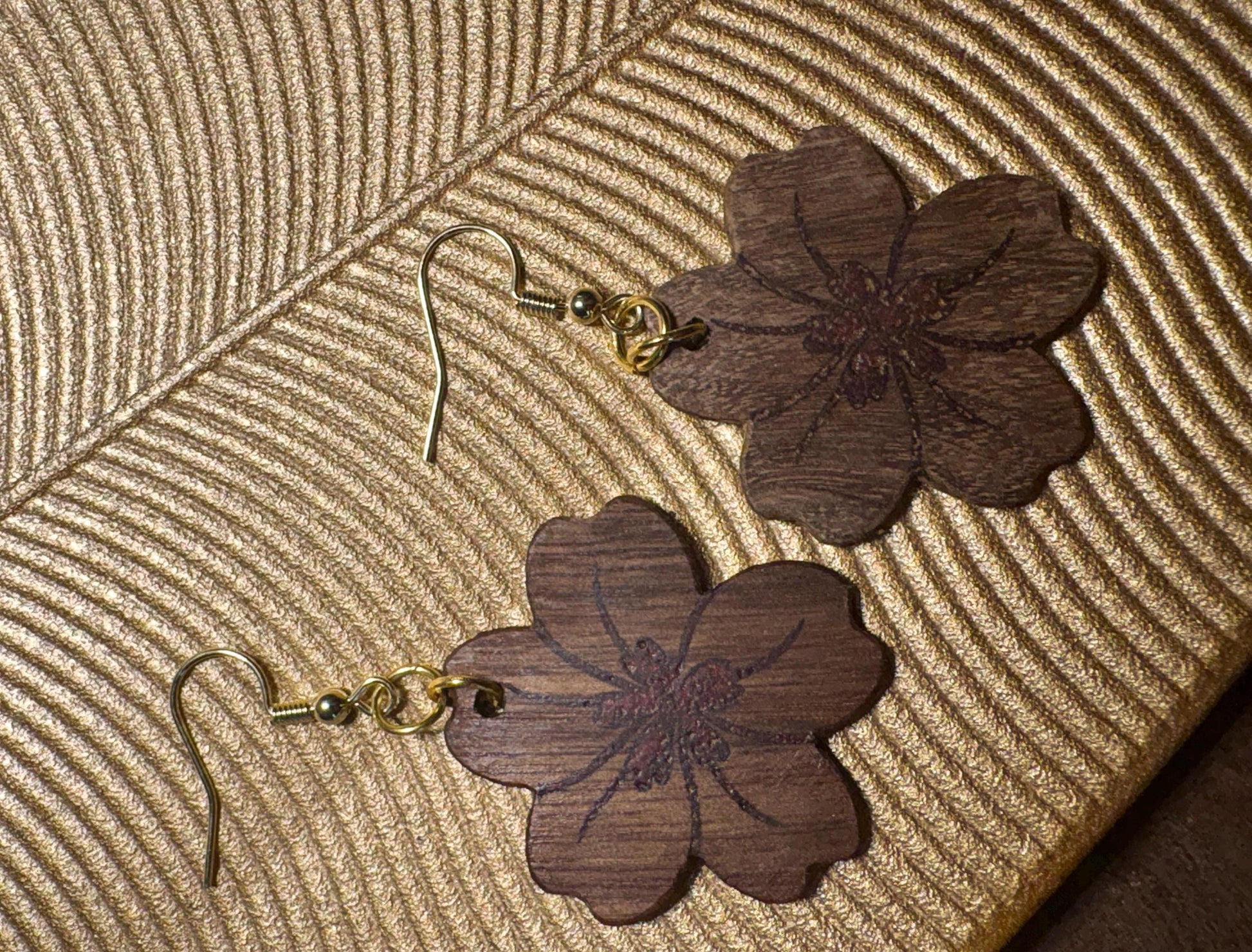 Black Walnut Floral Earrings | Red Resin Inlay Boho Dangle Earrings Consecrated Jewelry Co.