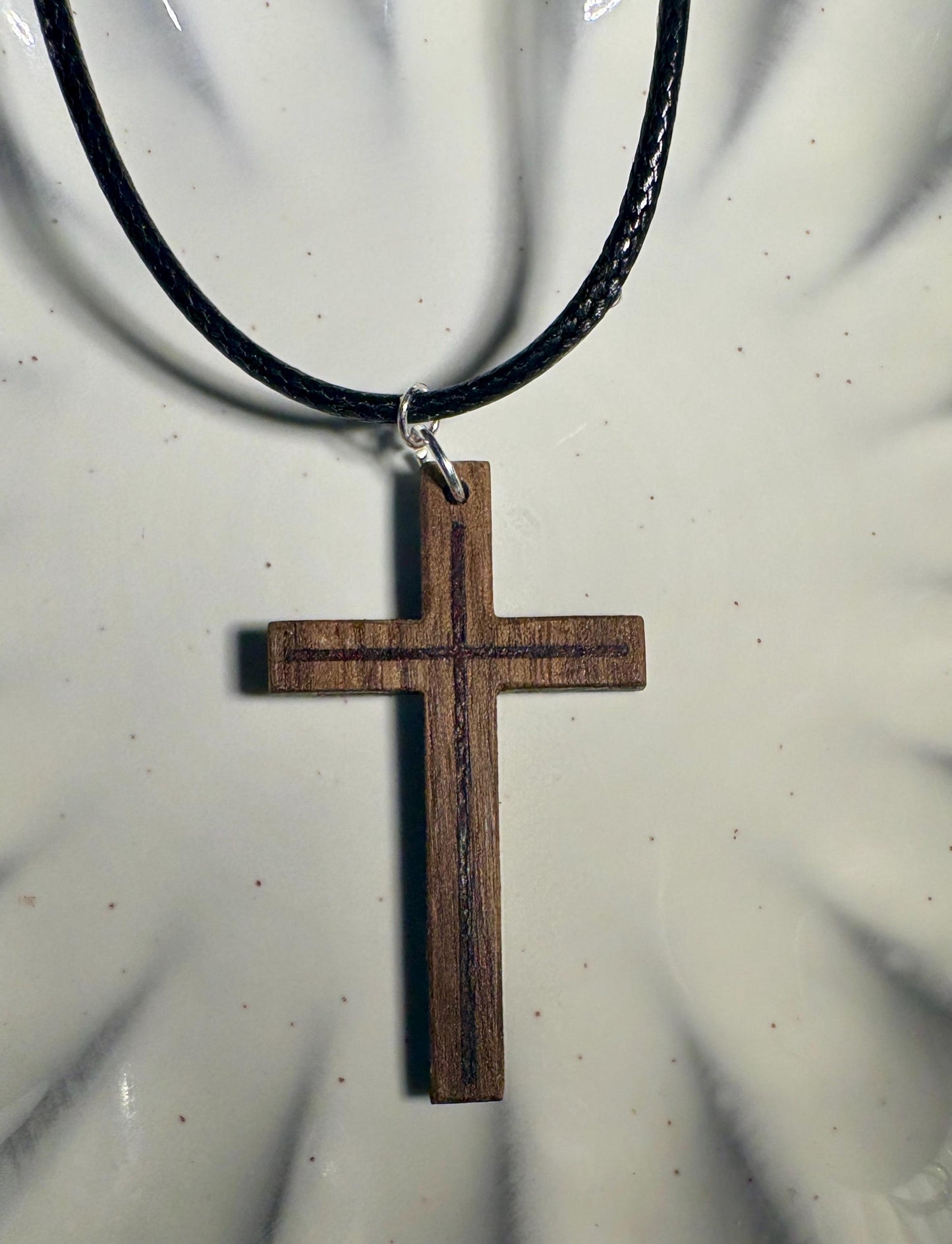 Handmade Black Walnut Cross Necklace | Red Resin Adjustable Cord Necklaces Consecrated Jewelry Co.