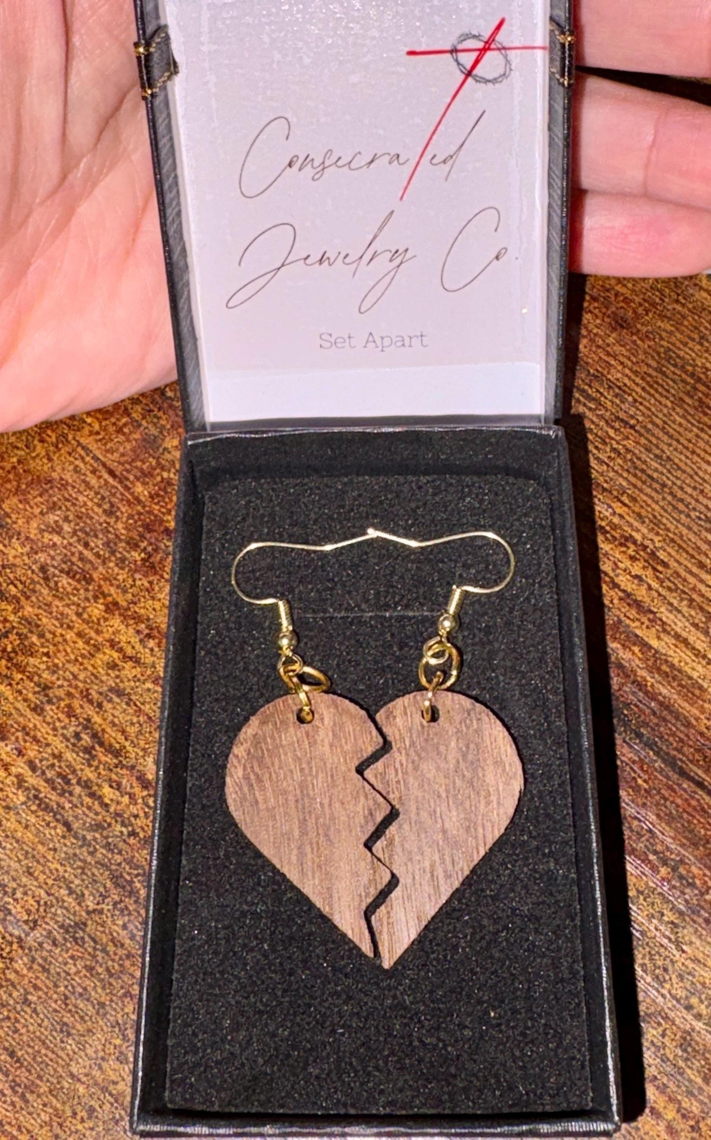 Black Walnut Broken Heart Earrings | Handmade Wood Dangle Earrings Consecrated Jewelry Co.