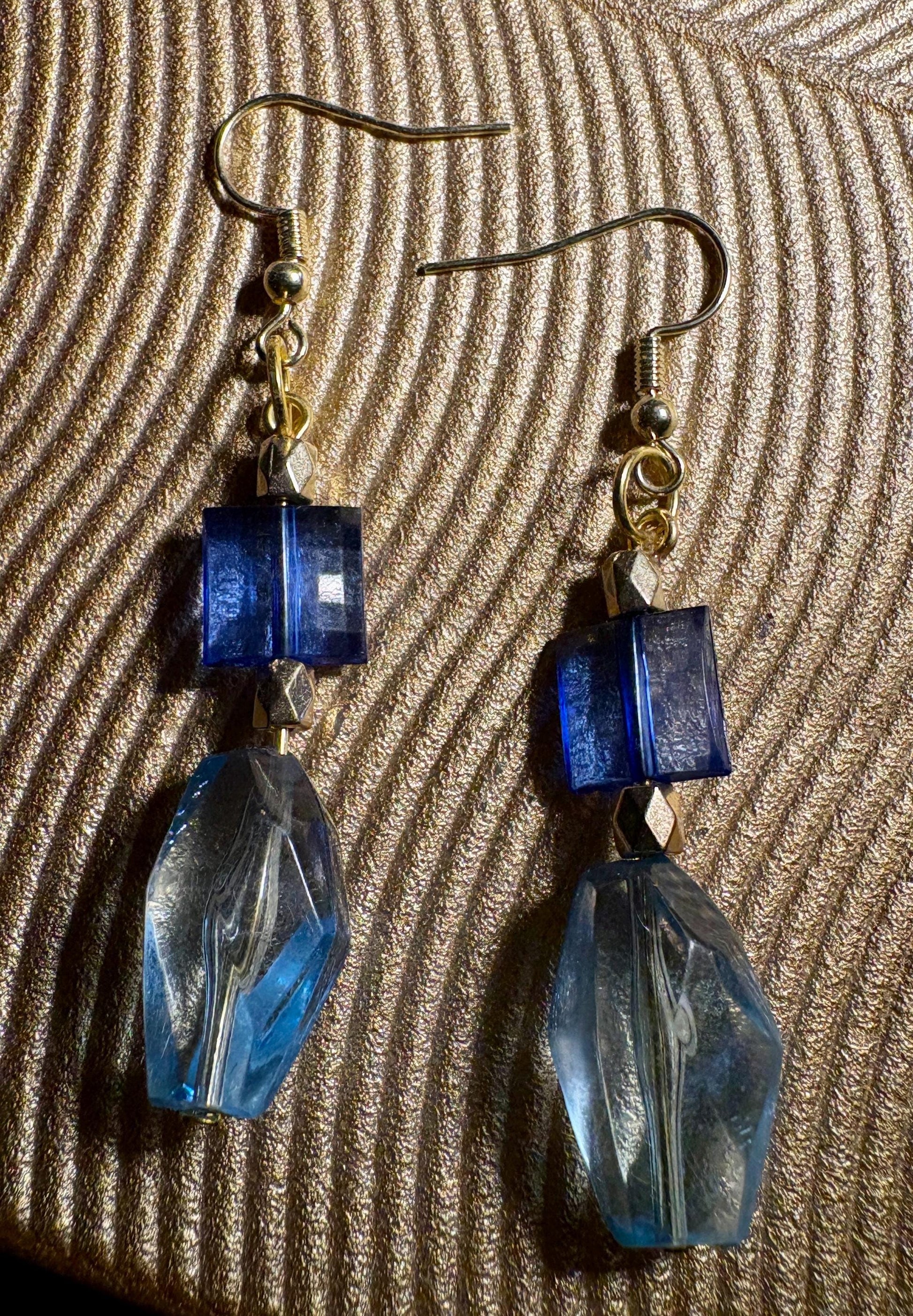 Handmade Blue Glass Dangle Earrings | Gold Tone Lightweight Earrings Consecrated Jewelry Co.