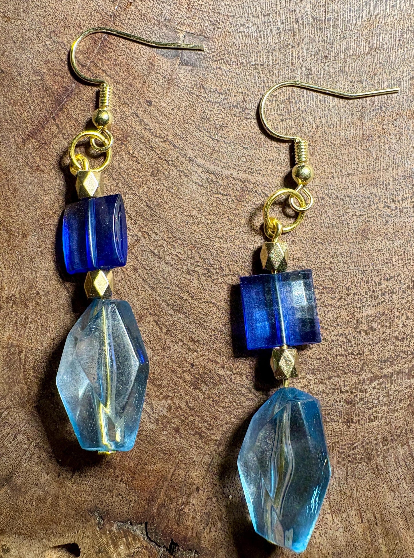 Handmade Blue Glass Dangle Earrings | Gold Tone Lightweight Earrings Consecrated Jewelry Co.