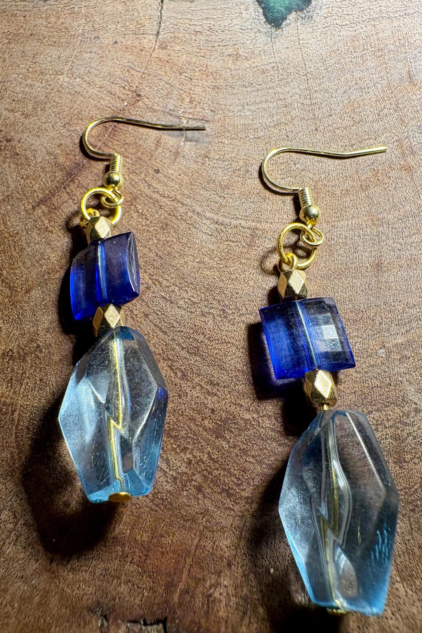 Handmade Blue Glass Dangle Earrings | Gold Tone Lightweight Earrings Consecrated Jewelry Co.