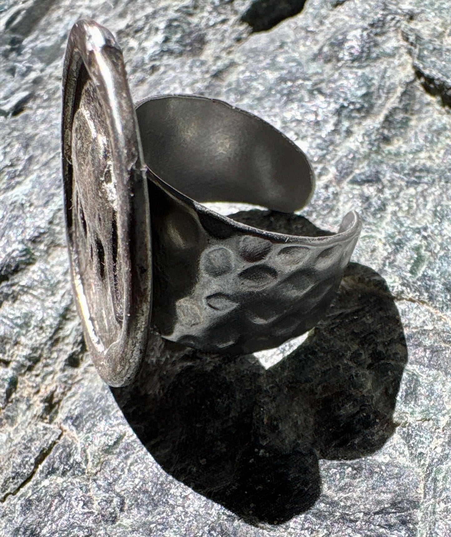 Silver Elephant Hammered Ring | Adjustable Cuff Rustic Western Boho Rings Consecrated Jewelry Co.