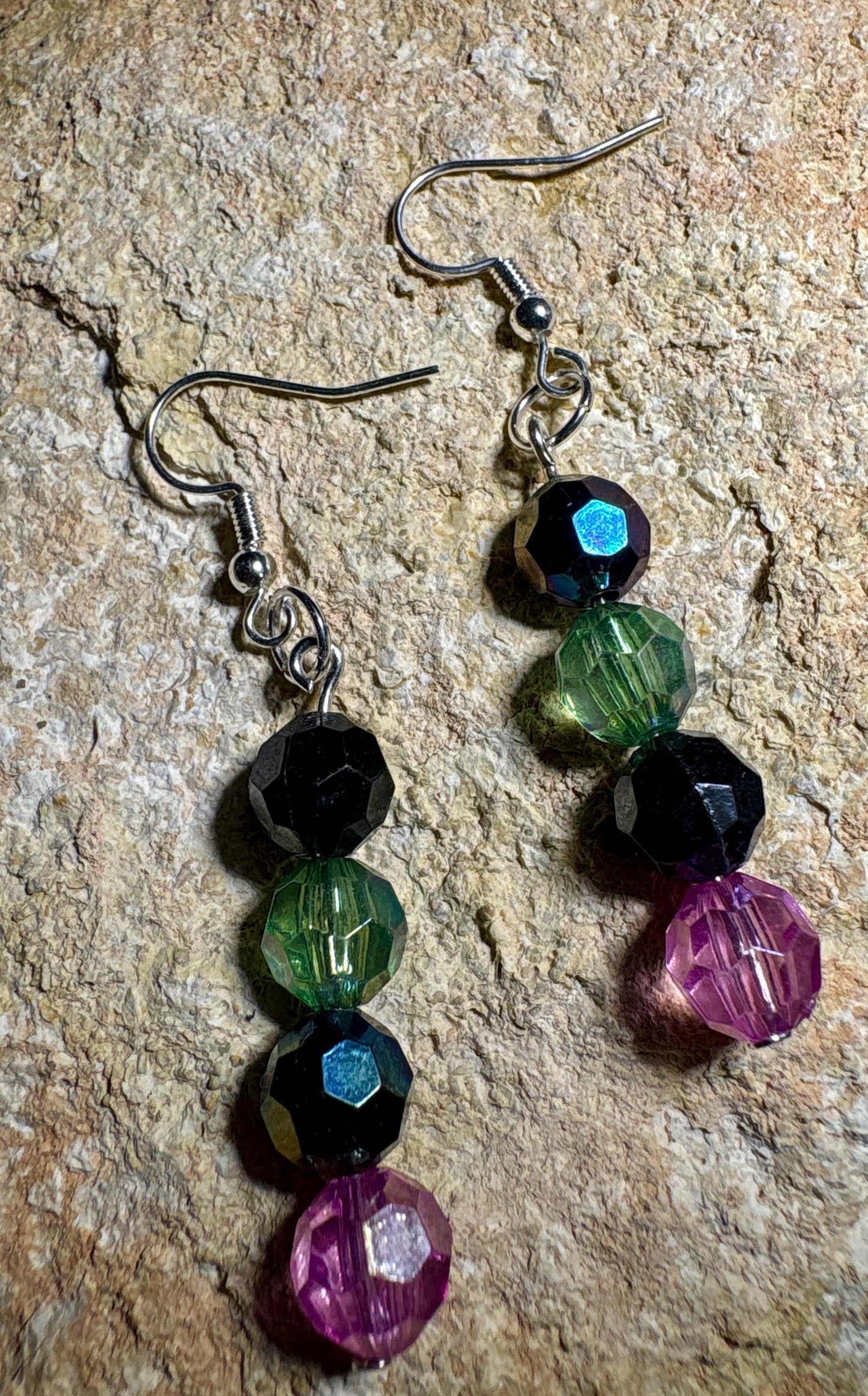 Colorful Dangle Earrings | Pink Blue Green Beaded Crystals Earrings Consecrated Jewelry Co.