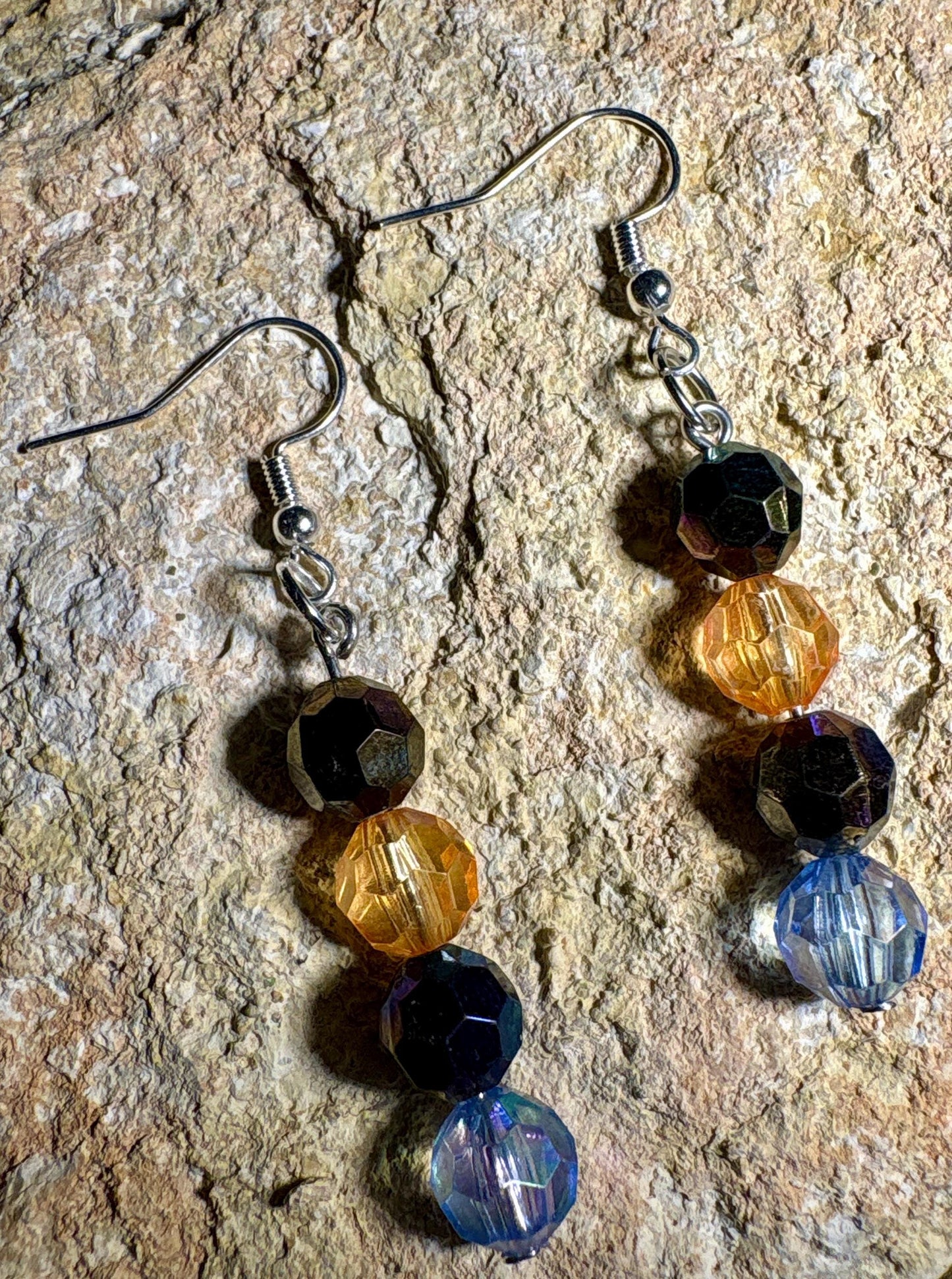 Colorful Dangle Earrings | Orange Blue Black Iridescent Beaded Crystals Earrings Consecrated Jewelry Co.
