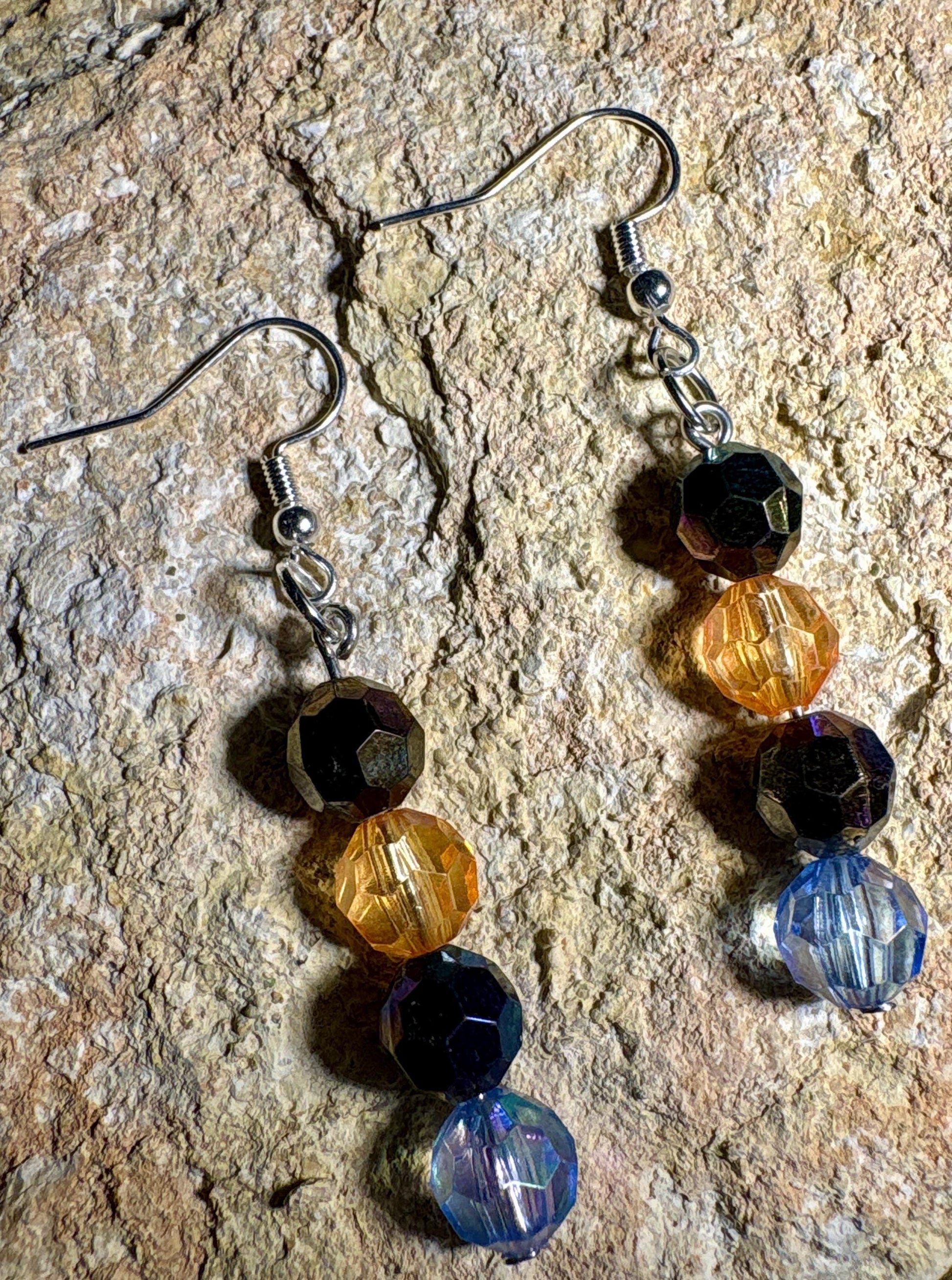 Colorful Dangle Earrings | Orange Blue Black Iridescent Beaded Crystals Earrings Consecrated Jewelry Co.