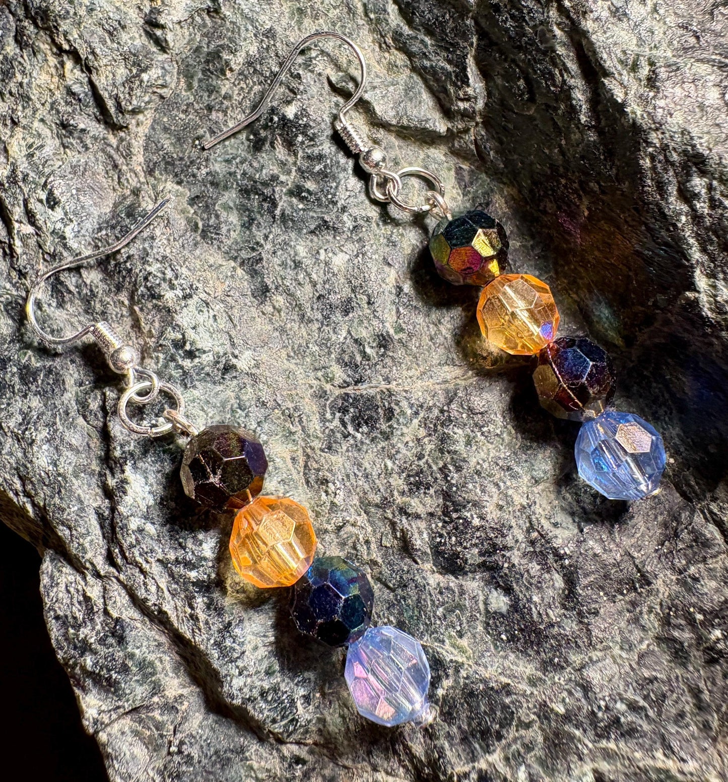 Colorful Dangle Earrings | Orange Blue Black Iridescent Beaded Crystals Earrings Consecrated Jewelry Co.