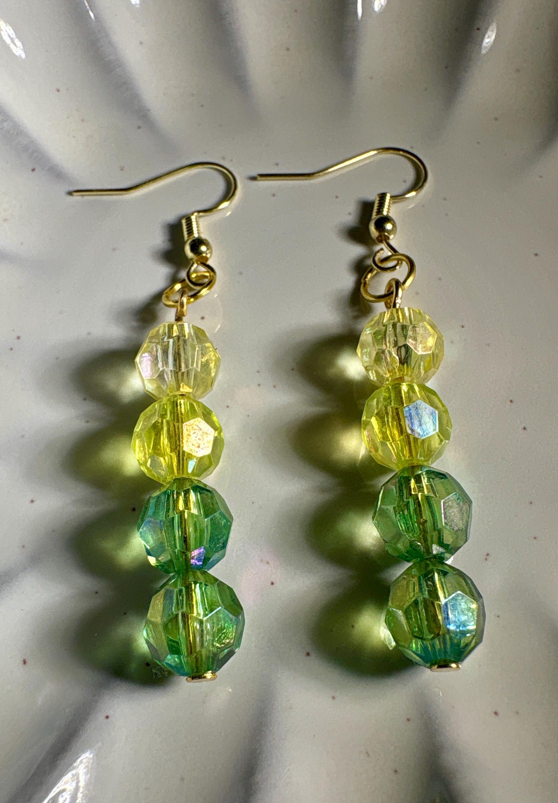 Green Beaded Crystal Dangle Earrings | Ombre Colorful Earrings Consecrated Jewelry Co.