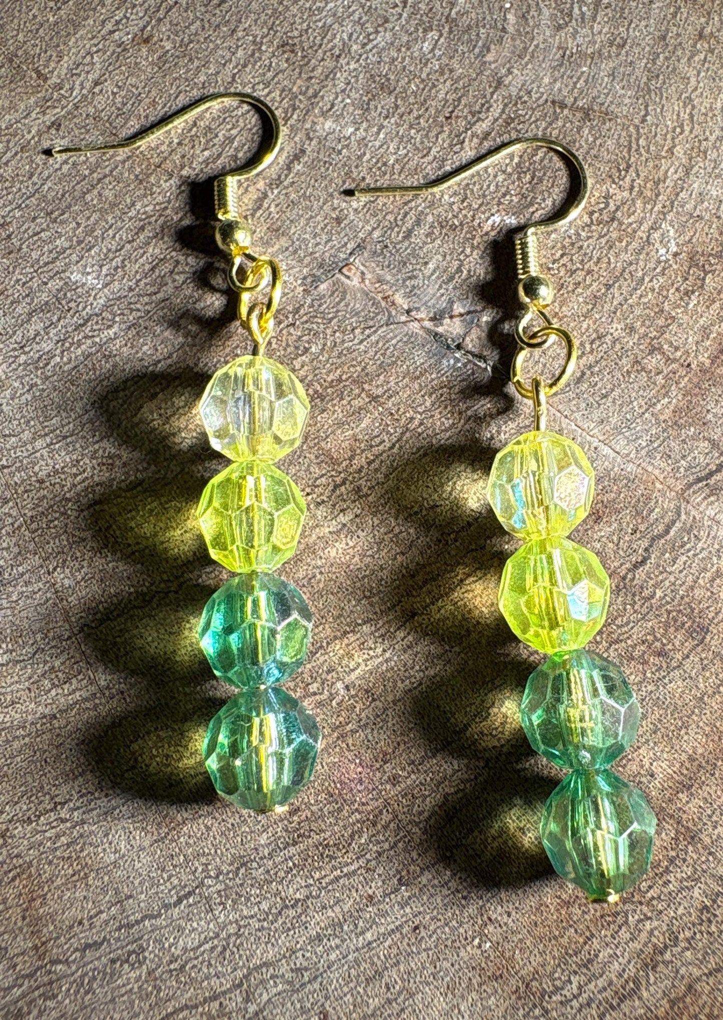 Green Beaded Crystal Dangle Earrings | Ombre Colorful Earrings Consecrated Jewelry Co.