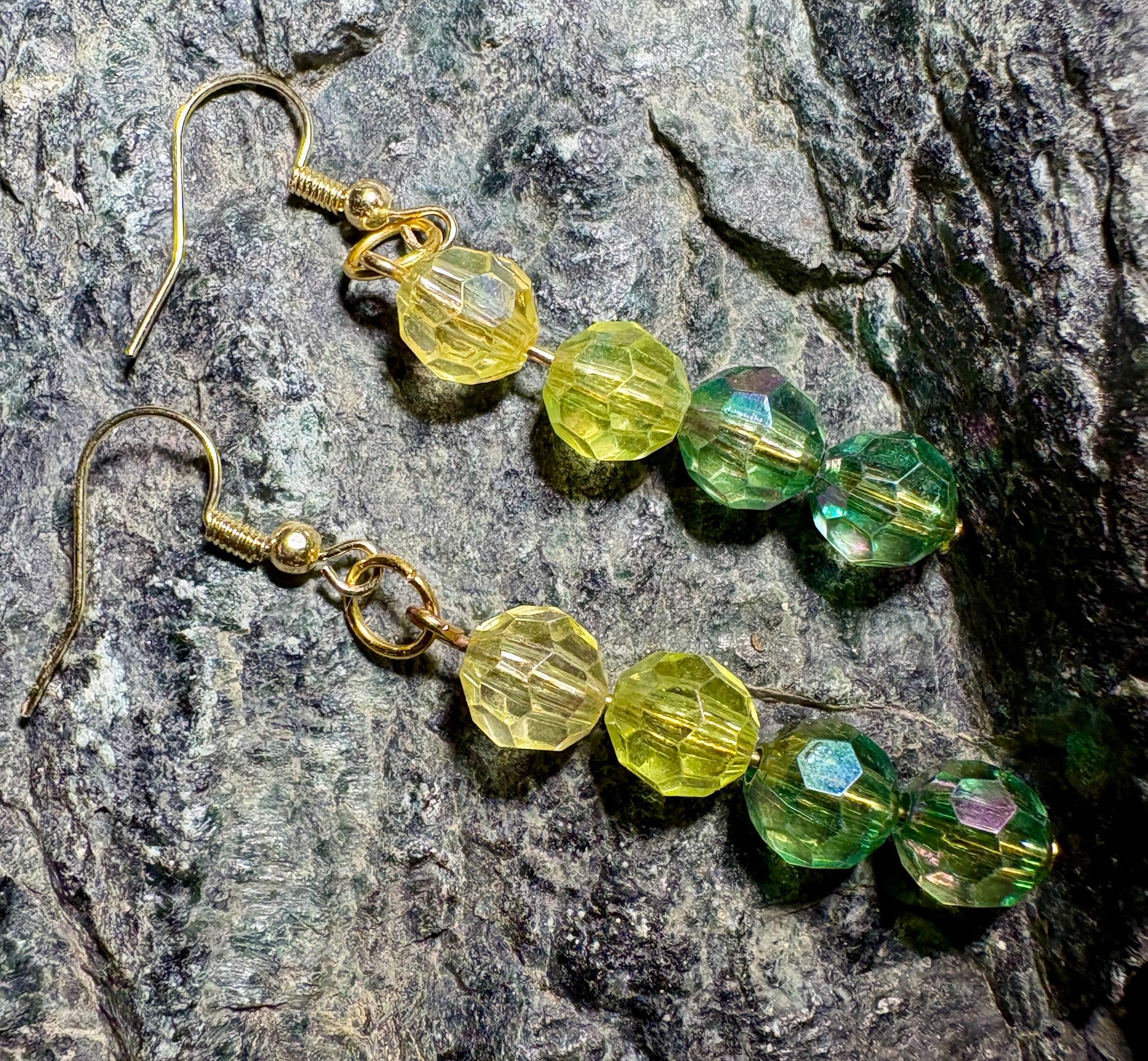 Green Beaded Crystal Dangle Earrings | Ombre Colorful Earrings Consecrated Jewelry Co.