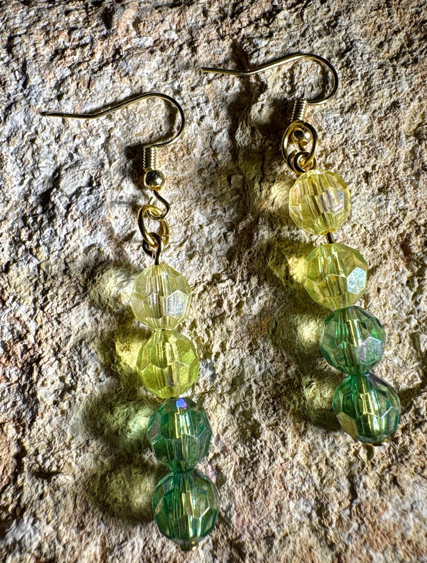 Green Beaded Crystal Dangle Earrings | Ombre Colorful Earrings Consecrated Jewelry Co.