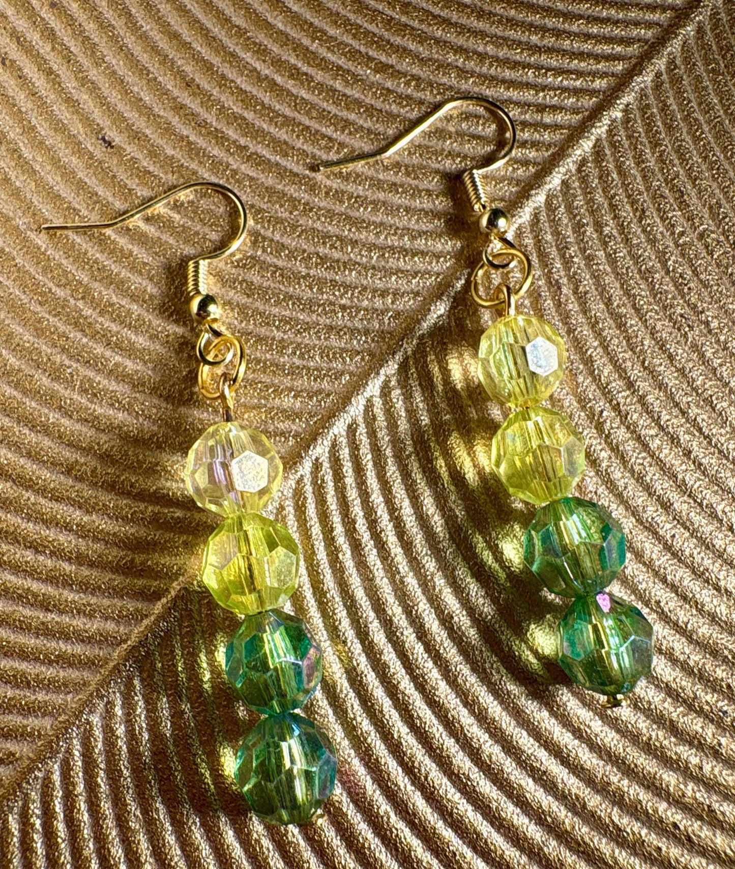 Green Beaded Crystal Dangle Earrings | Ombre Colorful Earrings Consecrated Jewelry Co.