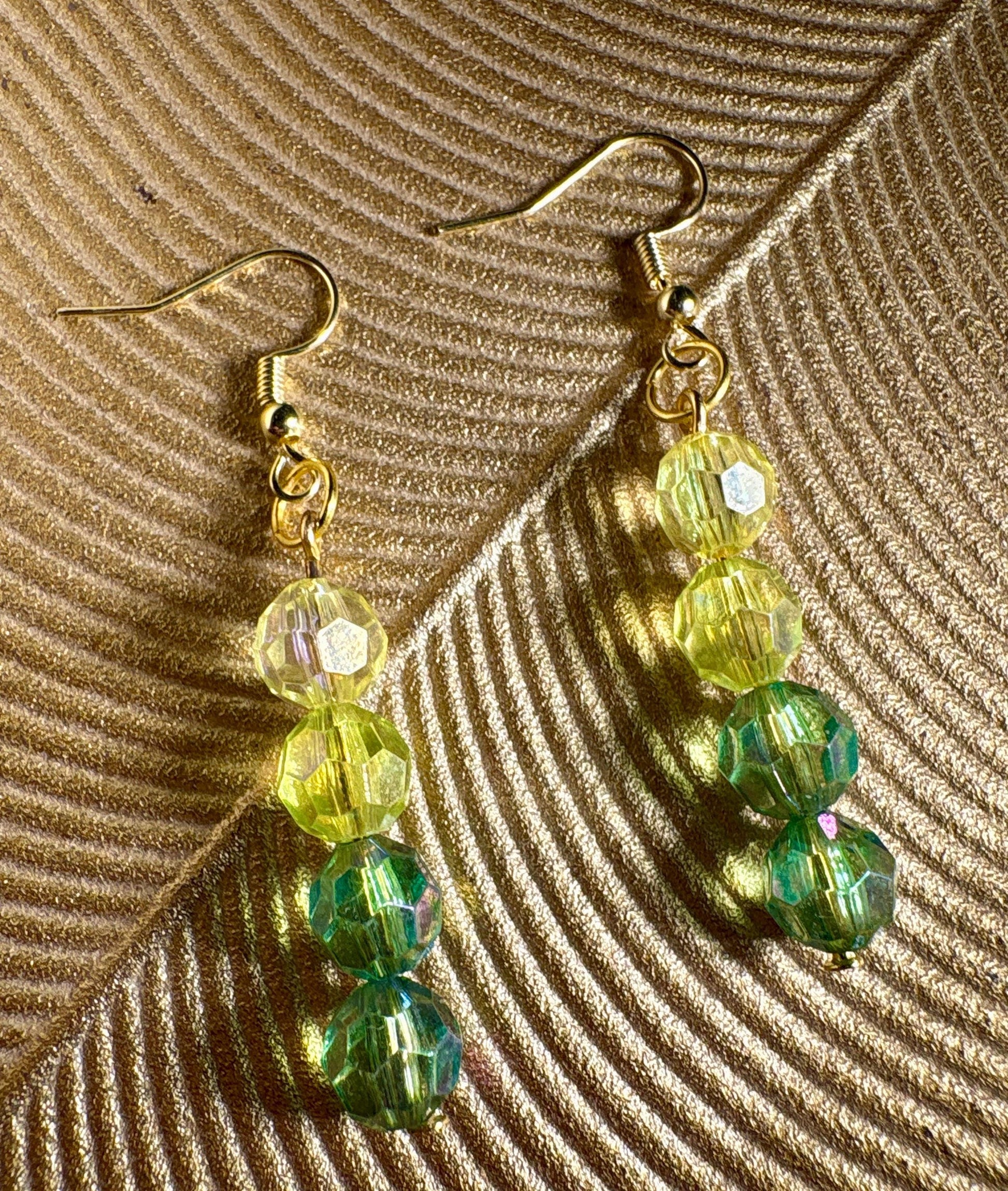 Green Beaded Crystal Dangle Earrings | Ombre Colorful Earrings Consecrated Jewelry Co.