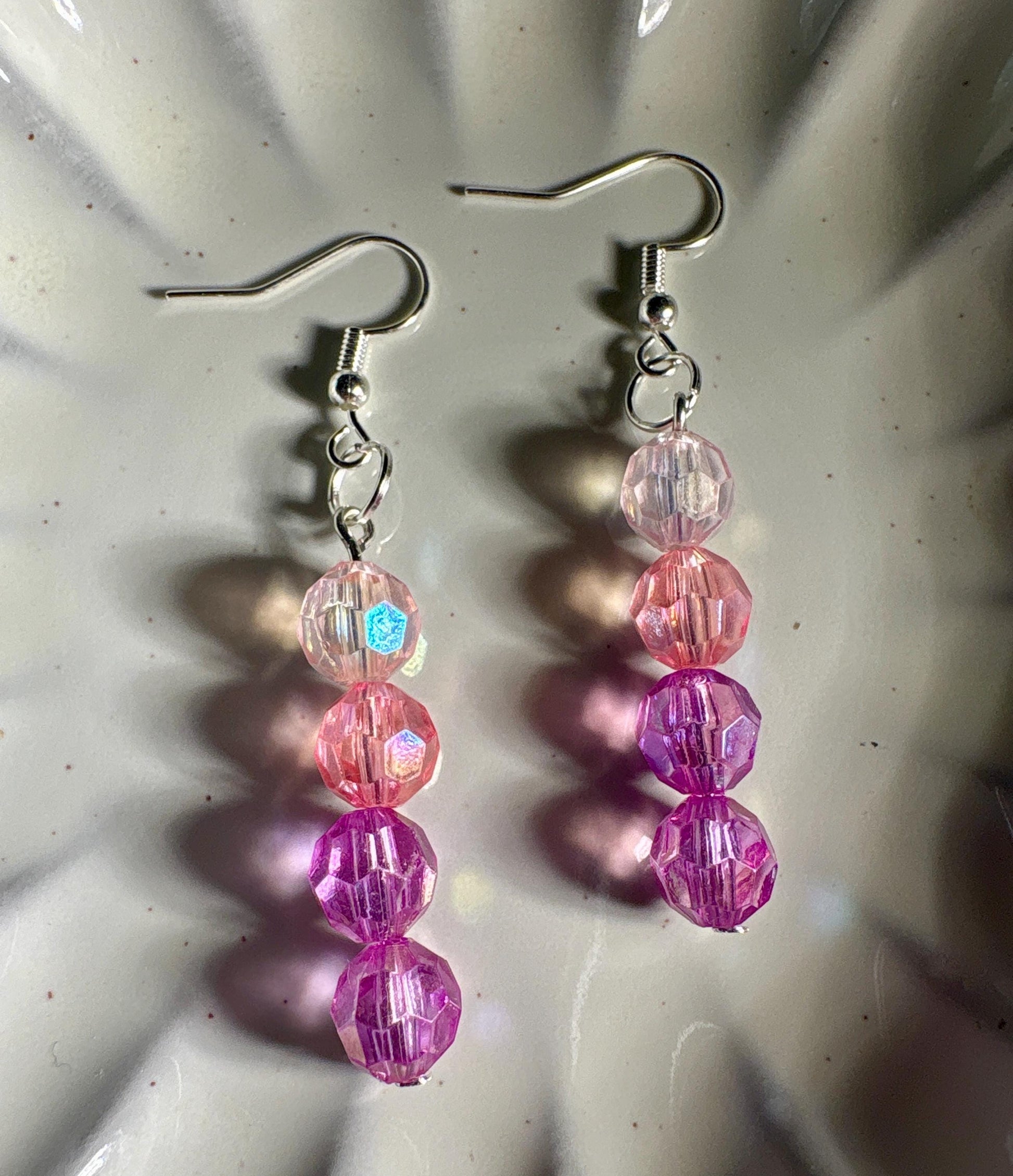 Pink Beaded Crystal Dangle Earrings | Ombre Colorful Earrings Consecrated Jewelry Co.