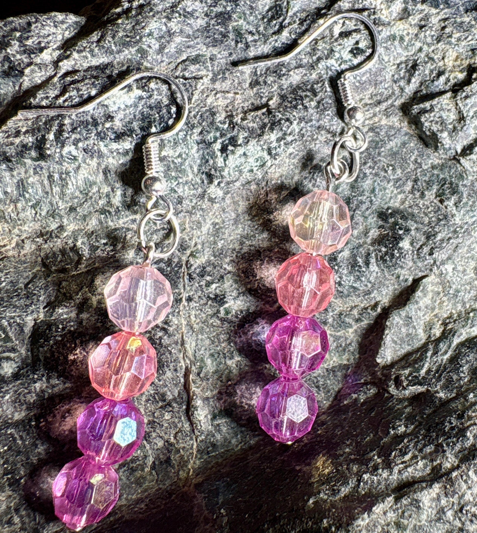 Pink Beaded Crystal Dangle Earrings | Ombre Colorful Earrings Consecrated Jewelry Co.