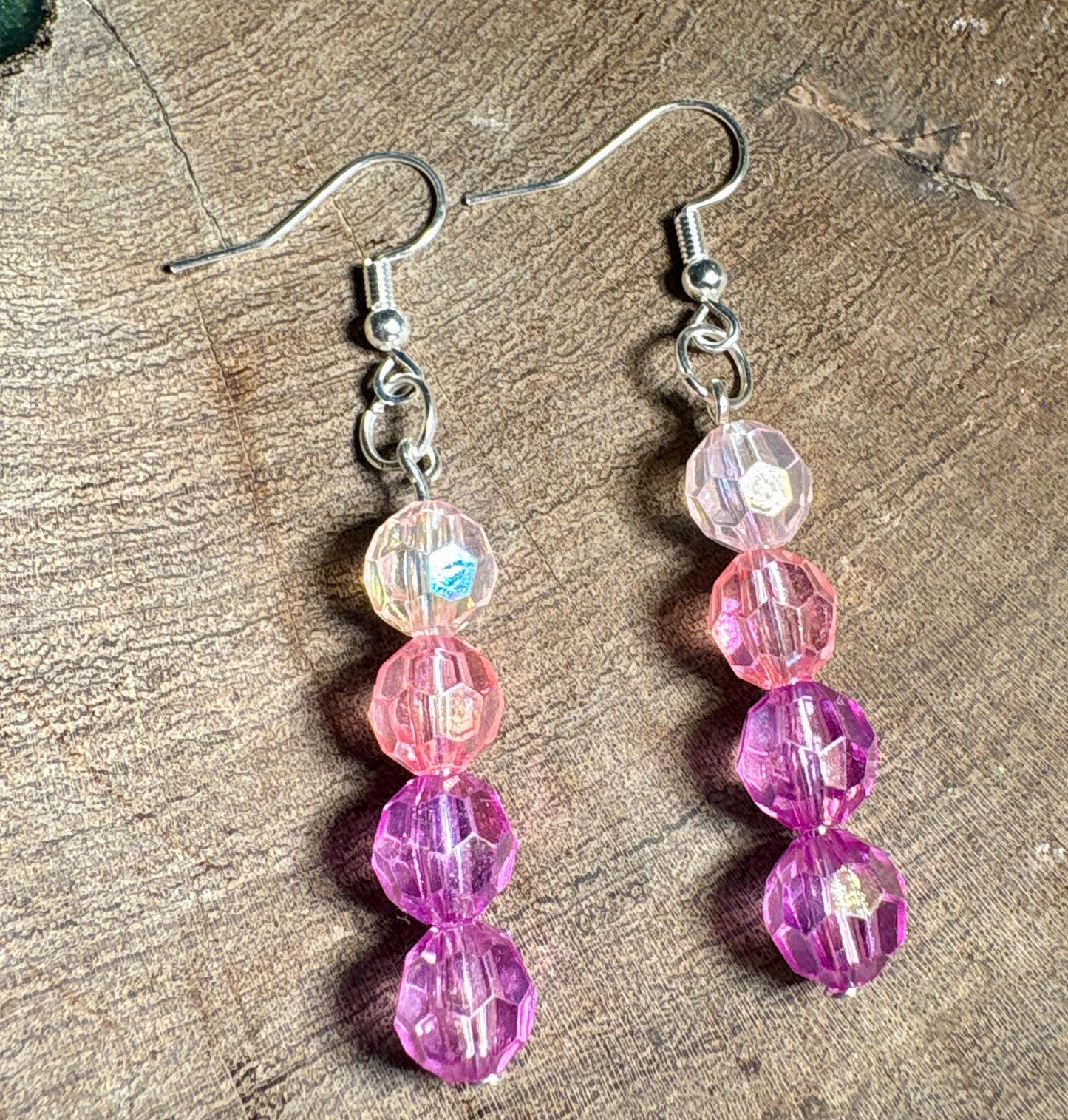 Pink Beaded Crystal Dangle Earrings | Ombre Colorful Earrings Consecrated Jewelry Co.