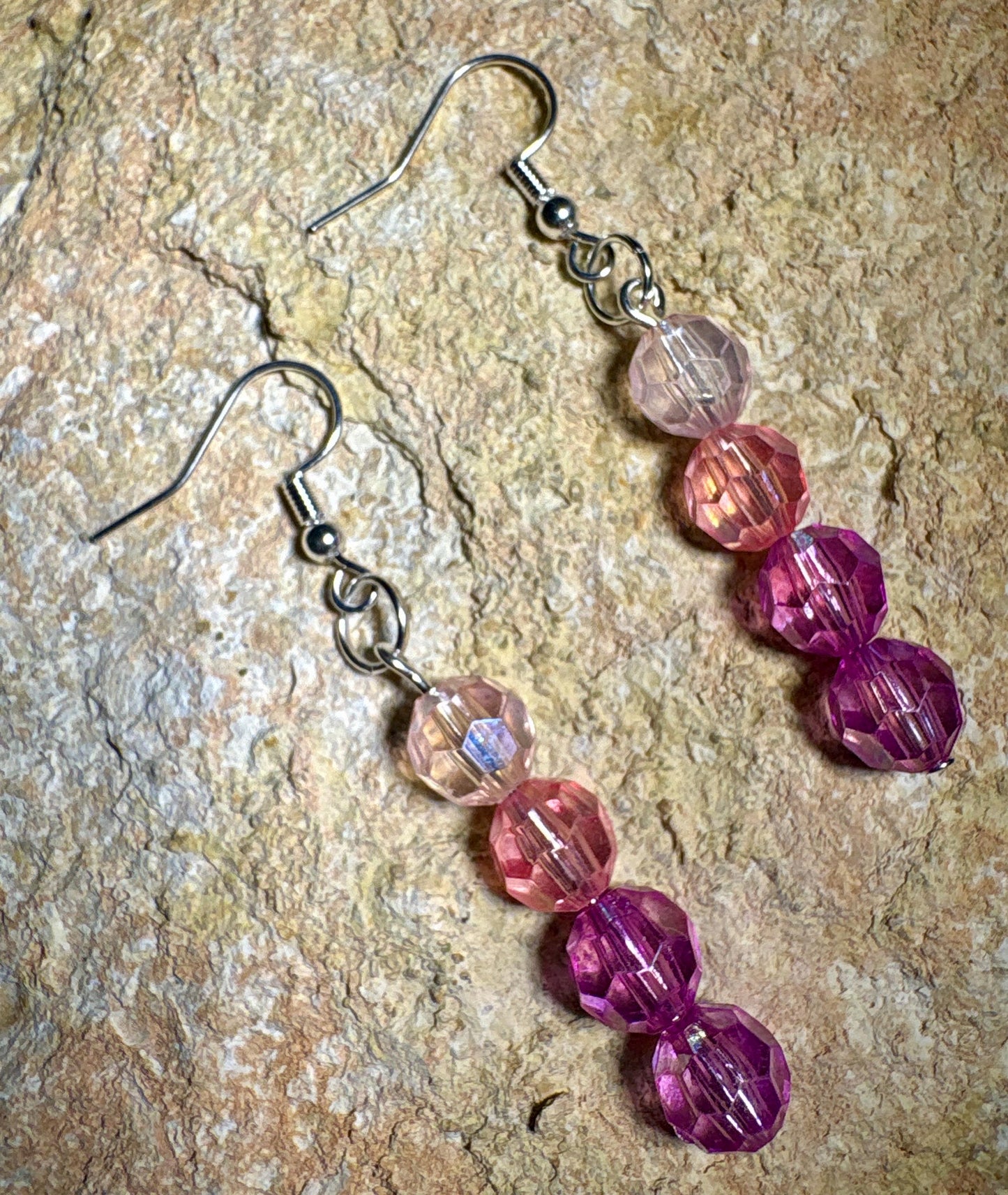 Pink Beaded Crystal Dangle Earrings | Ombre Colorful Earrings Consecrated Jewelry Co.