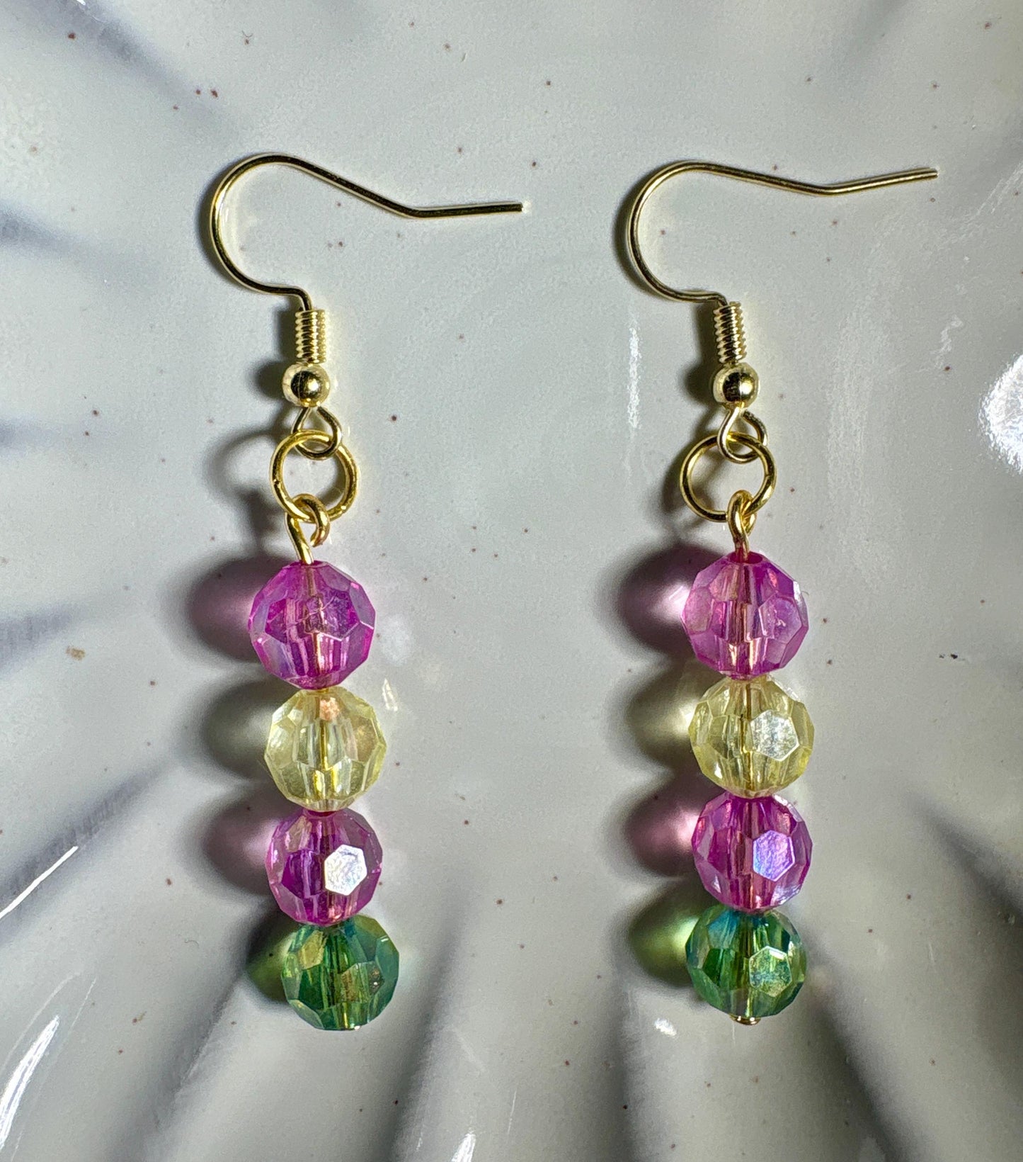 Colorful Dangle Earrings | Pink Yellow Green Beaded Crystals Earrings Consecrated Jewelry Co.