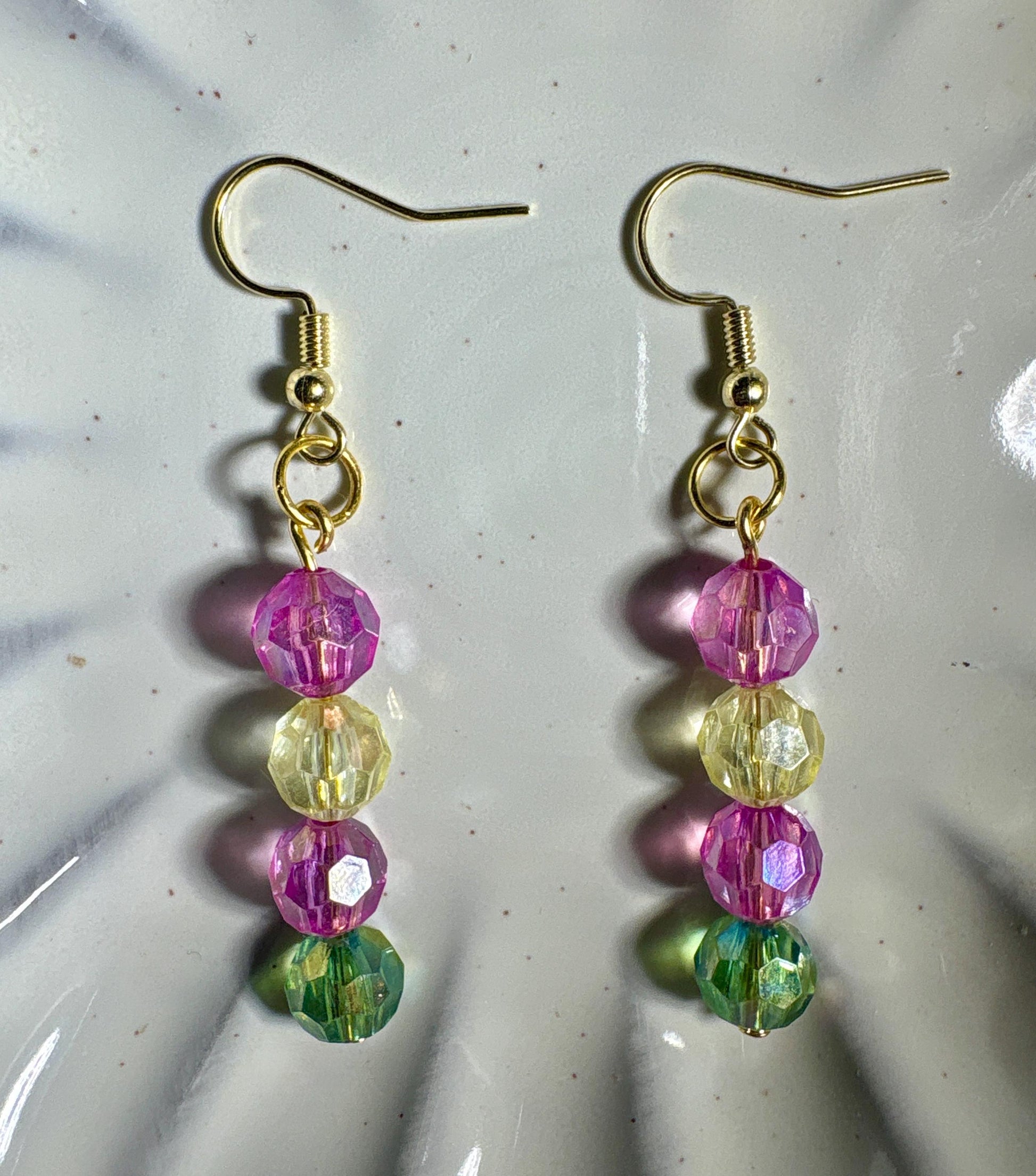 Colorful Dangle Earrings | Pink Yellow Green Beaded Crystals Earrings Consecrated Jewelry Co.