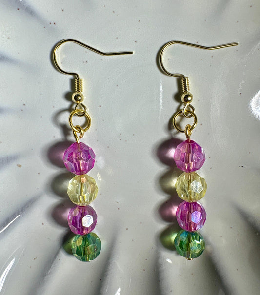 Colorful Dangle Earrings | Pink Yellow Green Beaded Crystals Earrings Consecrated Jewelry Co.