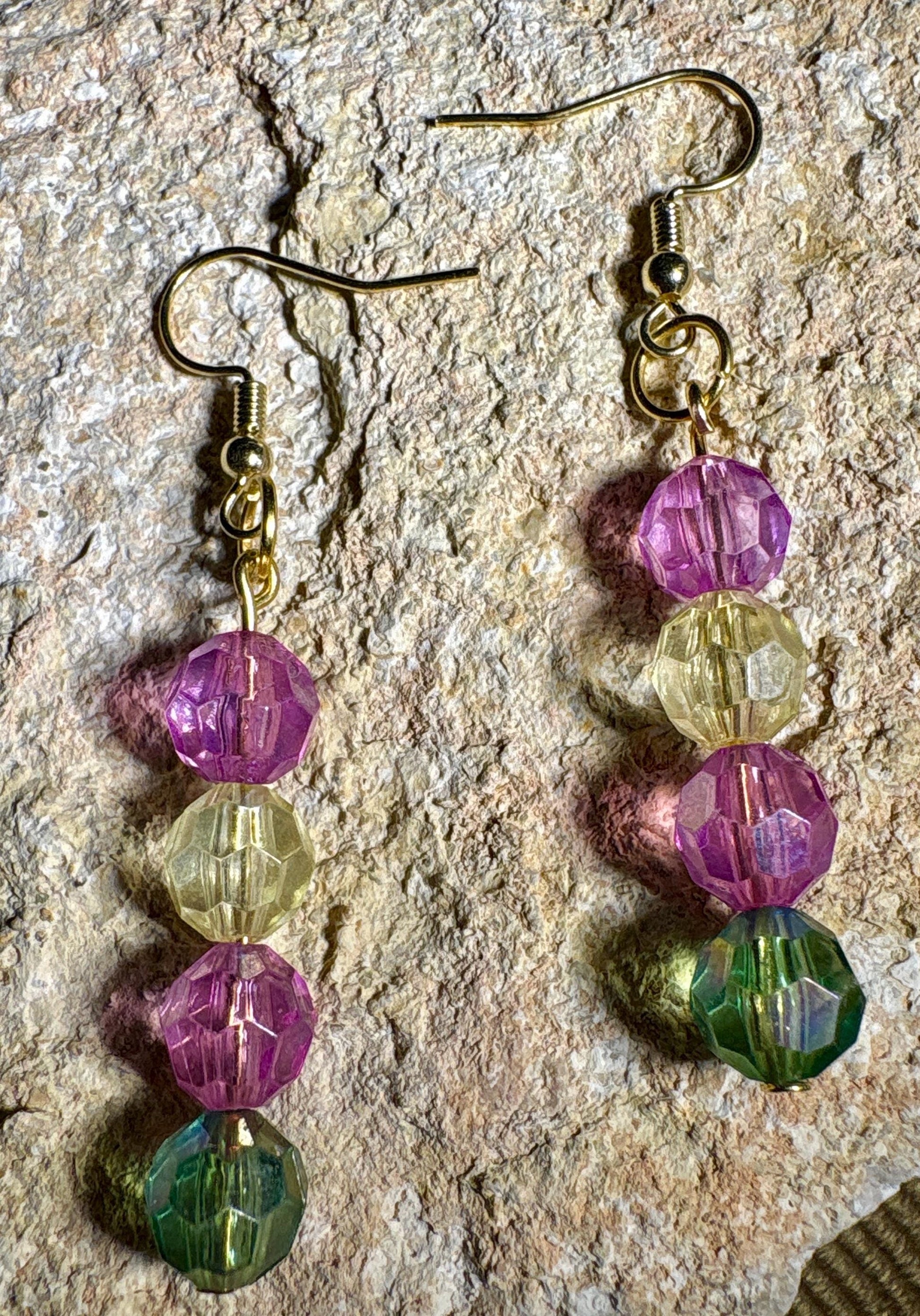 Colorful Dangle Earrings | Pink Yellow Green Beaded Crystals Earrings Consecrated Jewelry Co.