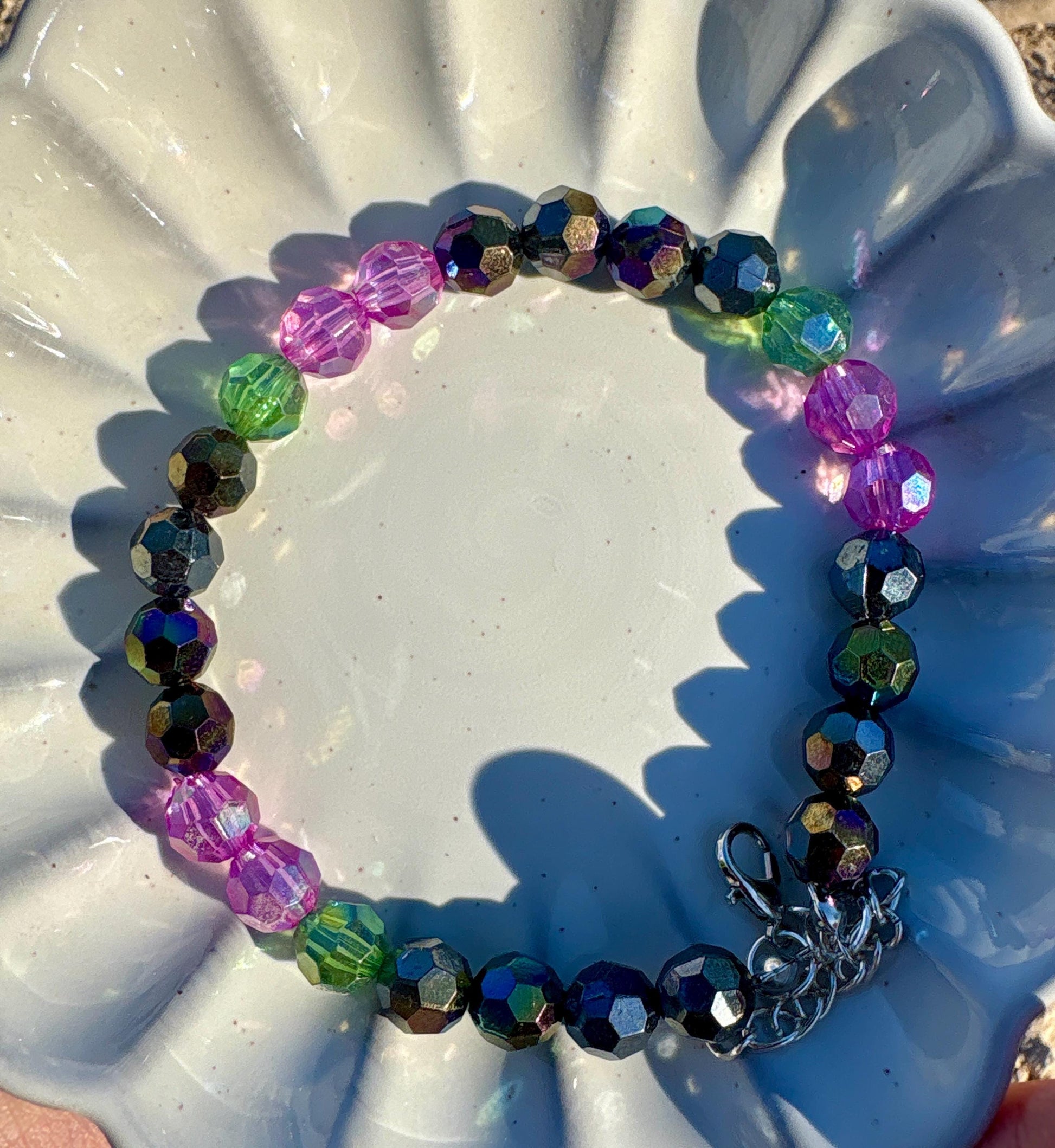 Colorful Beaded Crystal Bracelet | Pink Blue Green Adjustable Bracelets Consecrated Jewelry Co.