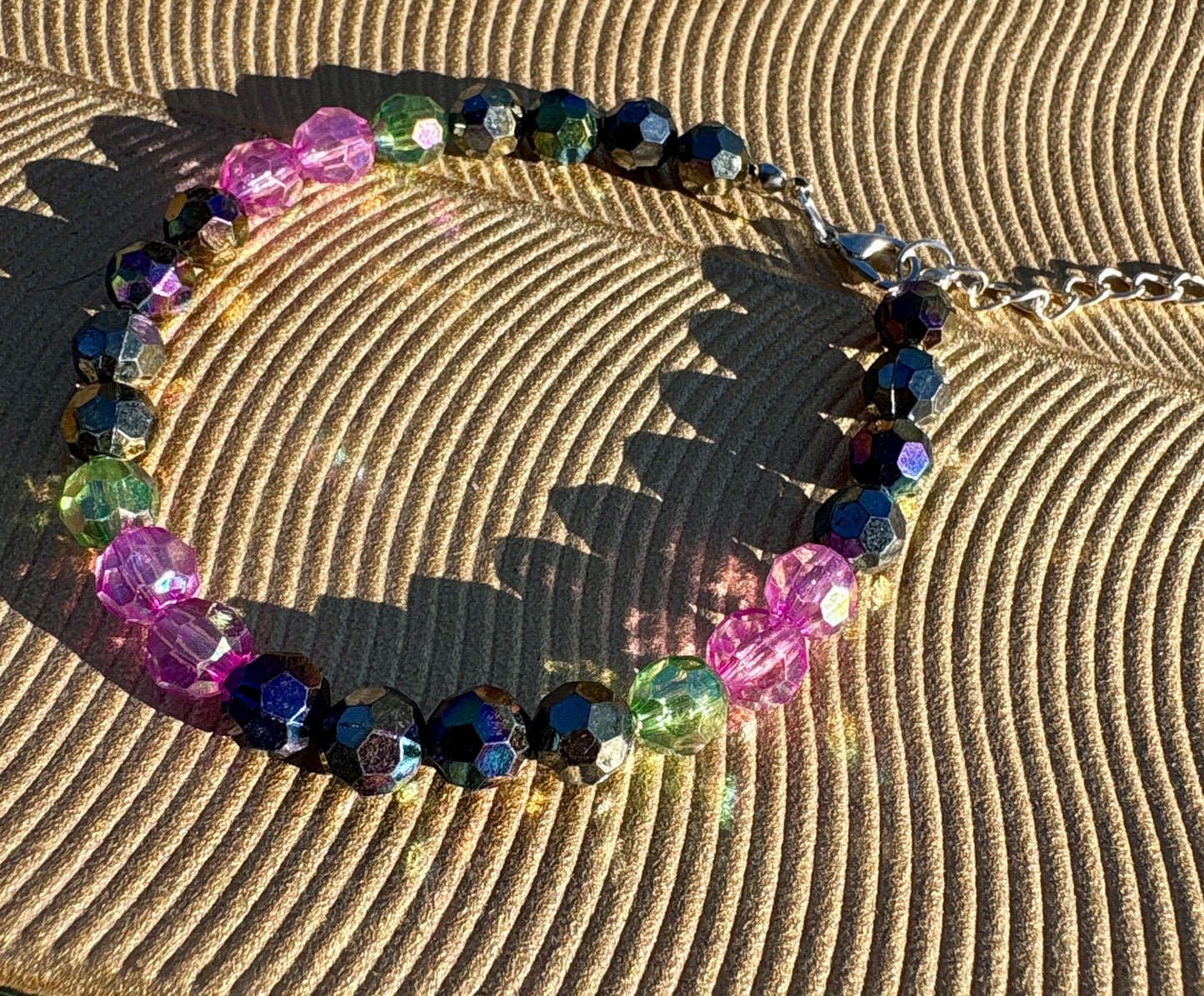 Colorful Beaded Crystal Bracelet | Pink Blue Green Adjustable Bracelets Consecrated Jewelry Co.