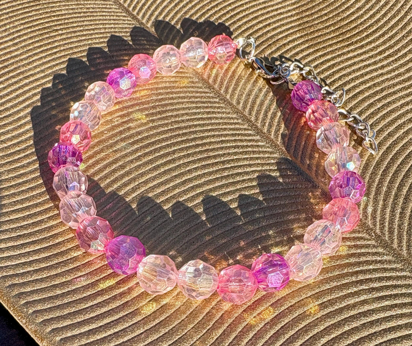 Colorful Pink Beaded Crystal Bracelet | Adjustable Clasp Bracelets Consecrated Jewelry Co.