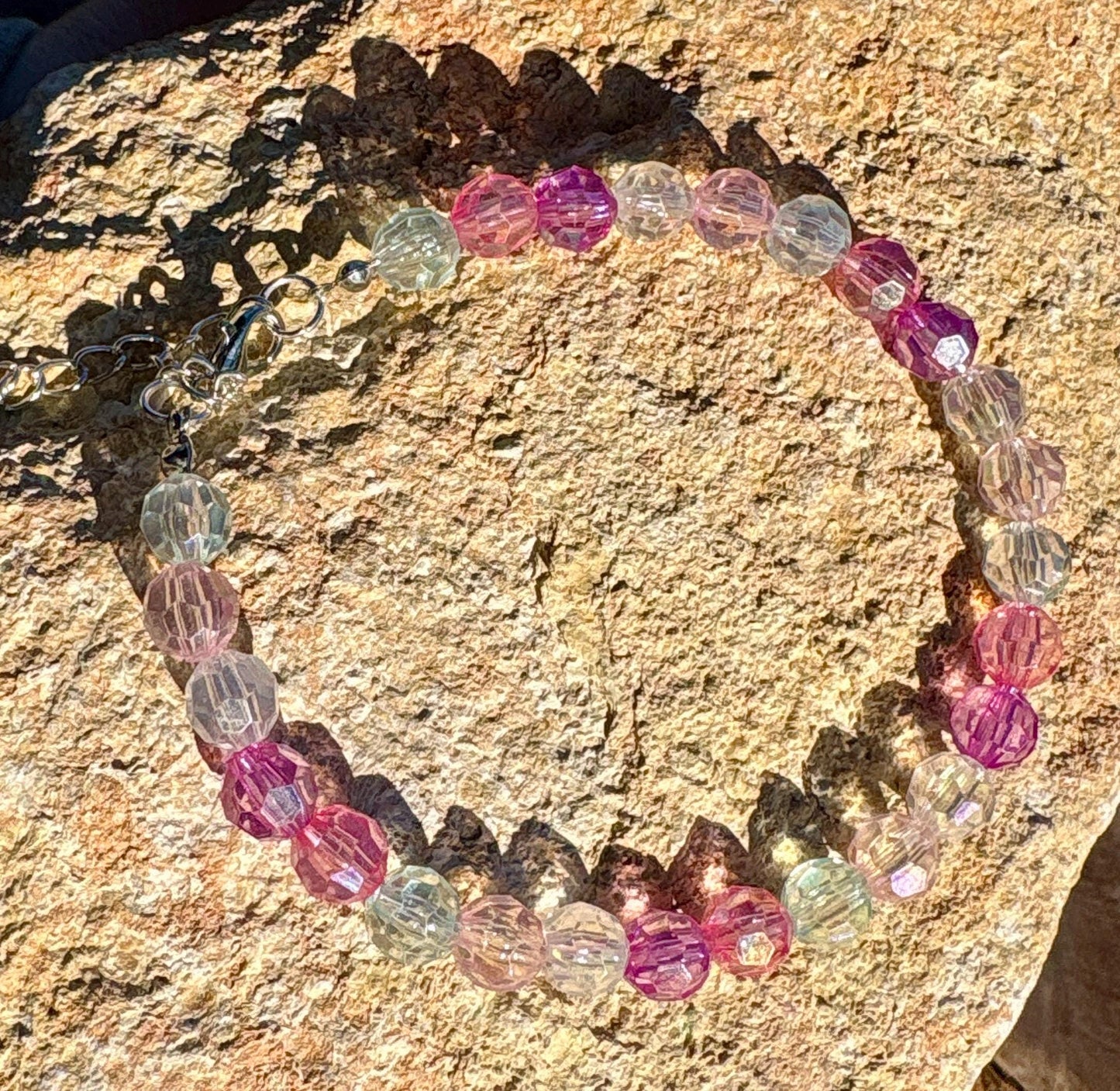 Baby Pink & Blue Beaded Crystal Bracelet | Colorful Adjustable Bracelets Consecrated Jewelry Co.
